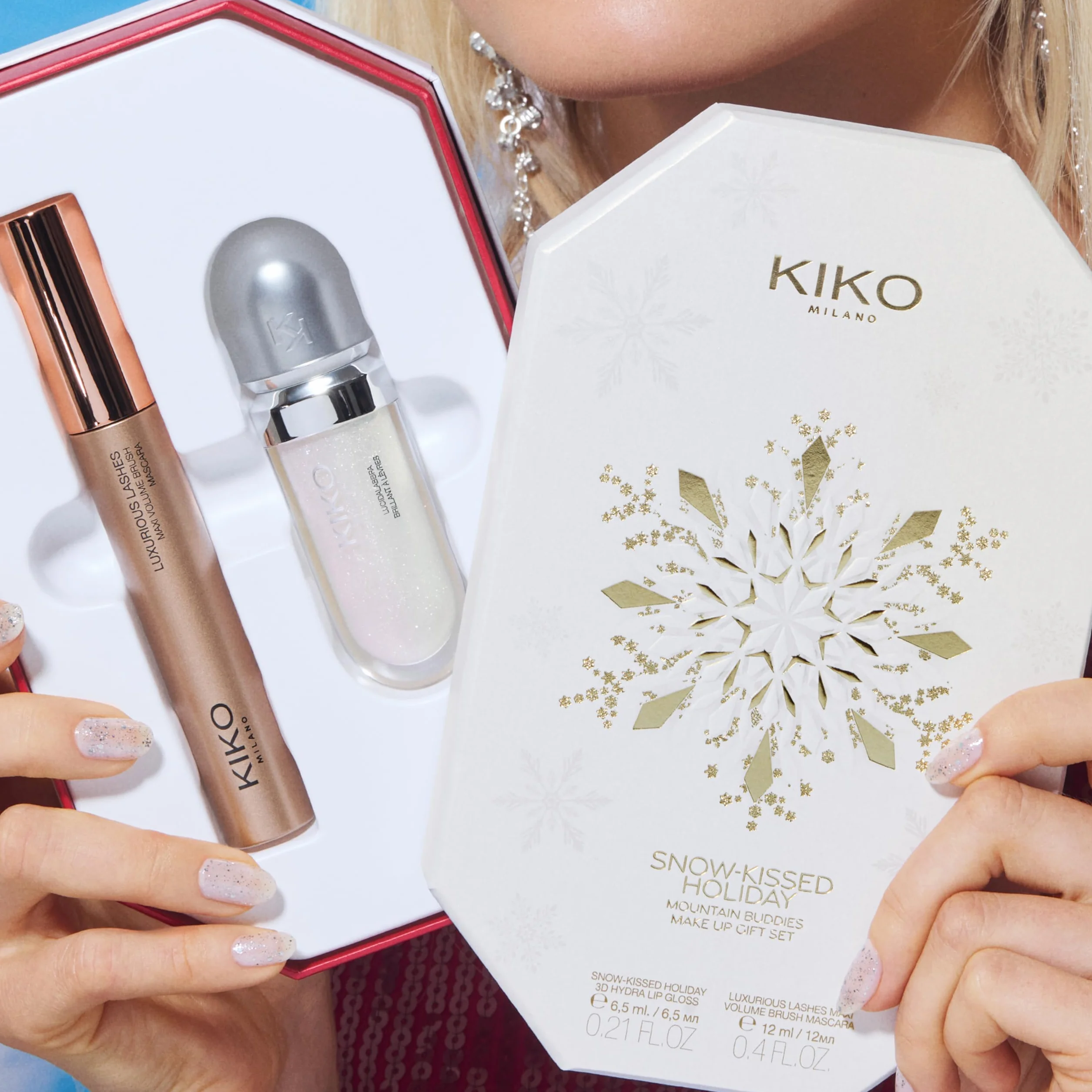 KIKO Milano Snow-Kissed Holiday Mountain Buddies Make Up Gift Set, Zestaw Upominkowy Do Makijażu: Błyszczyk Do Ust 3D Hydra I Zwiększający Objętość Tusz Do Rzęs