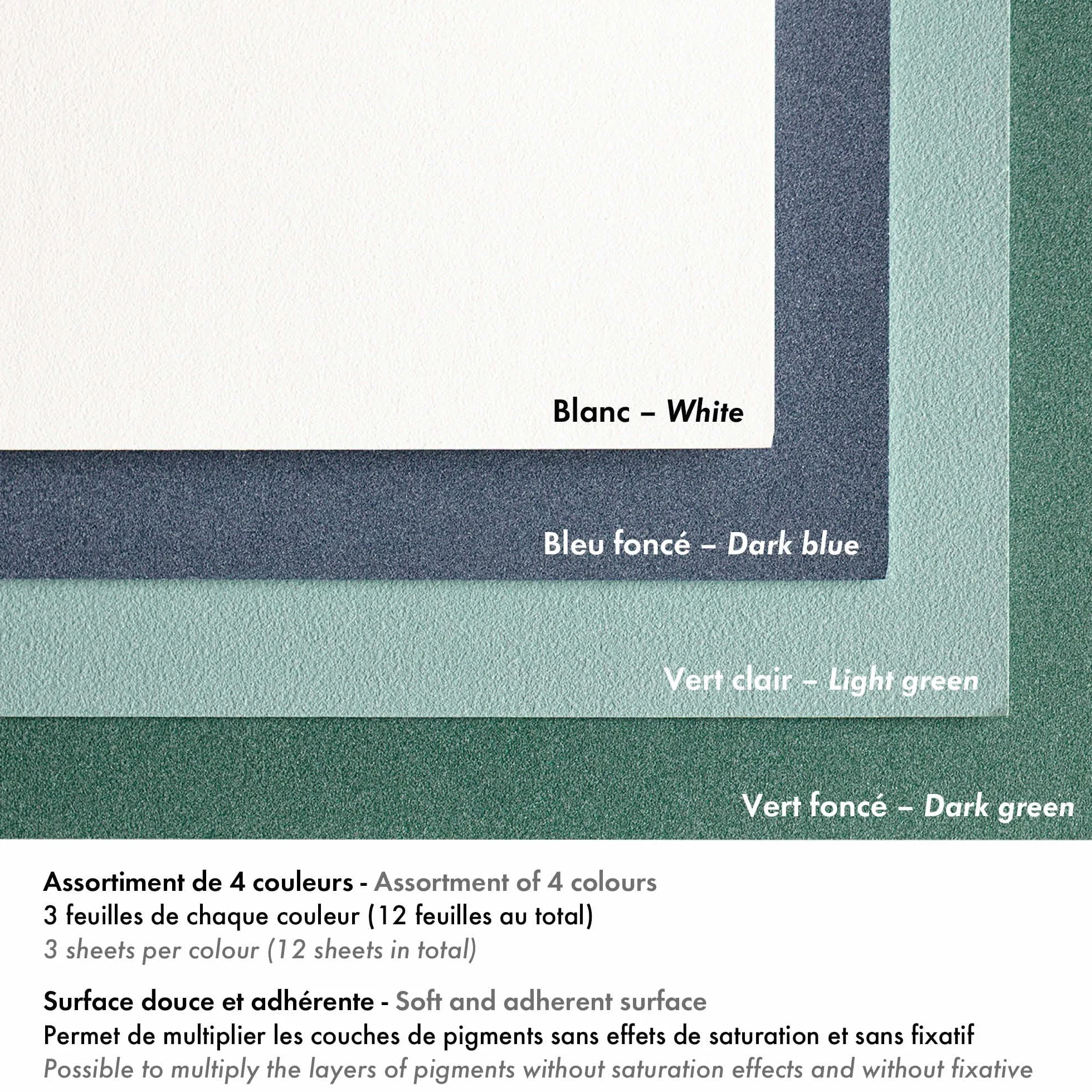 Clairefontaine 96114C Blok Pastelmat n°5 – 12 arkuszy specjalnego papieru do pasteli suchych – 24x30 cm 360g – 4 kolory – przekładki z papieru krystalicznego