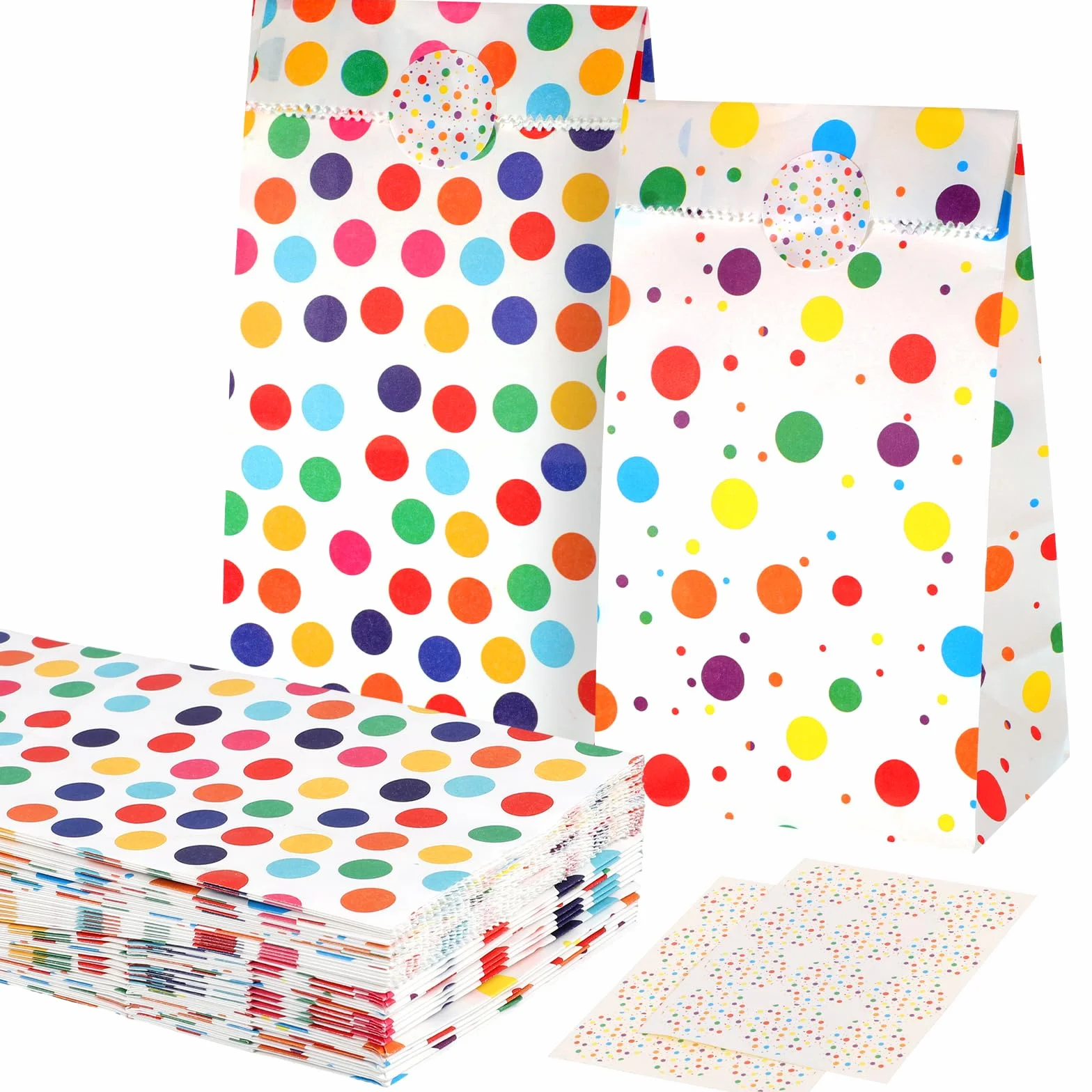 woric 50 sztuk małych torebek papierowych na urodziny dziecka, 18 x 9 x 6 cm, małe torebki na prezenty, 60 naklejek, kolorowe torebki na słodycze, na wesele, upominki, urodziny dziecka (2 style)