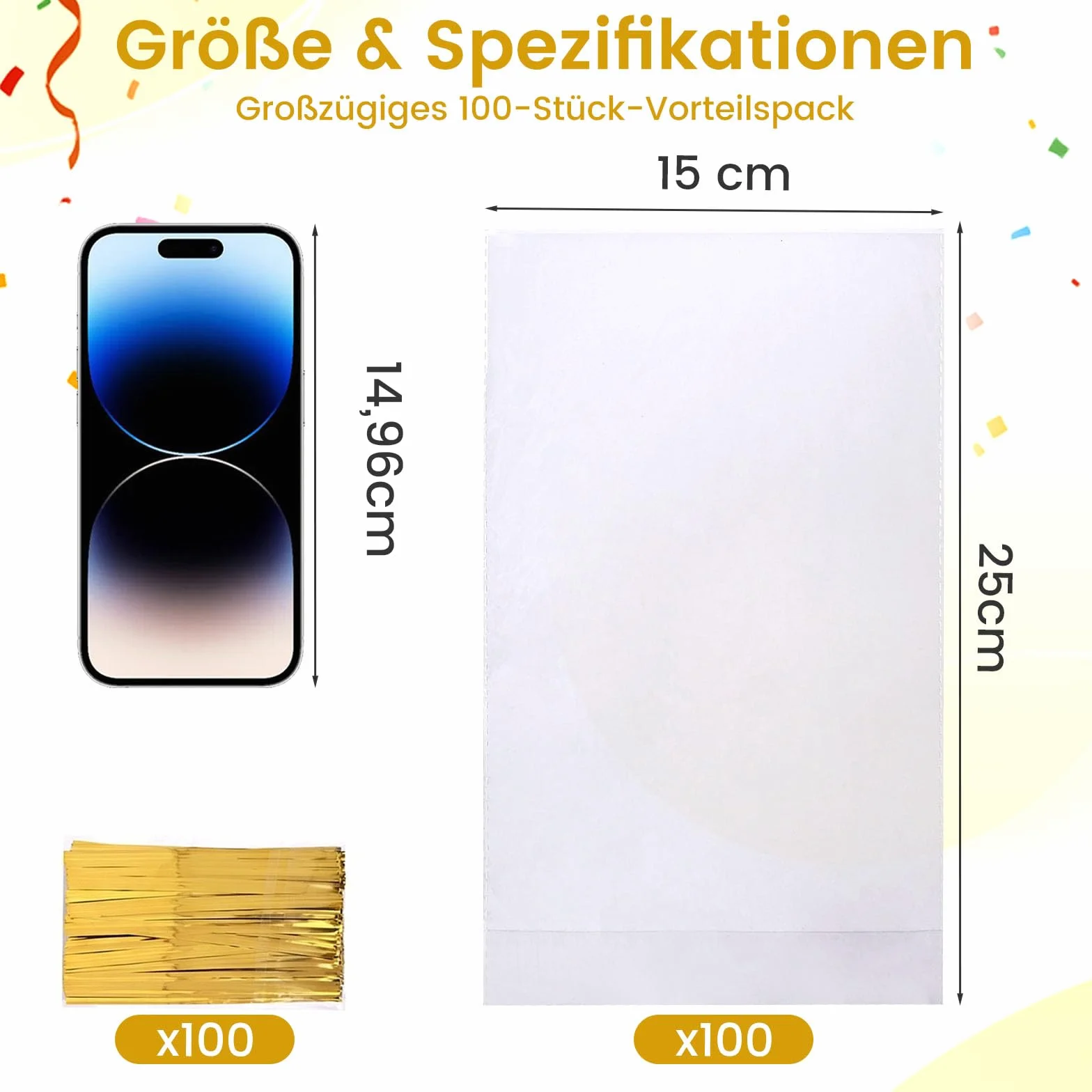 HAKACC 100 sztuk przezroczystych torebek na słodycze, torebki celofanowe 15 x 25 cm, przezroczyste kwadratowe torebki na słodycze, upominki, słodycze na urodziny dzieci, prezenty dla gości