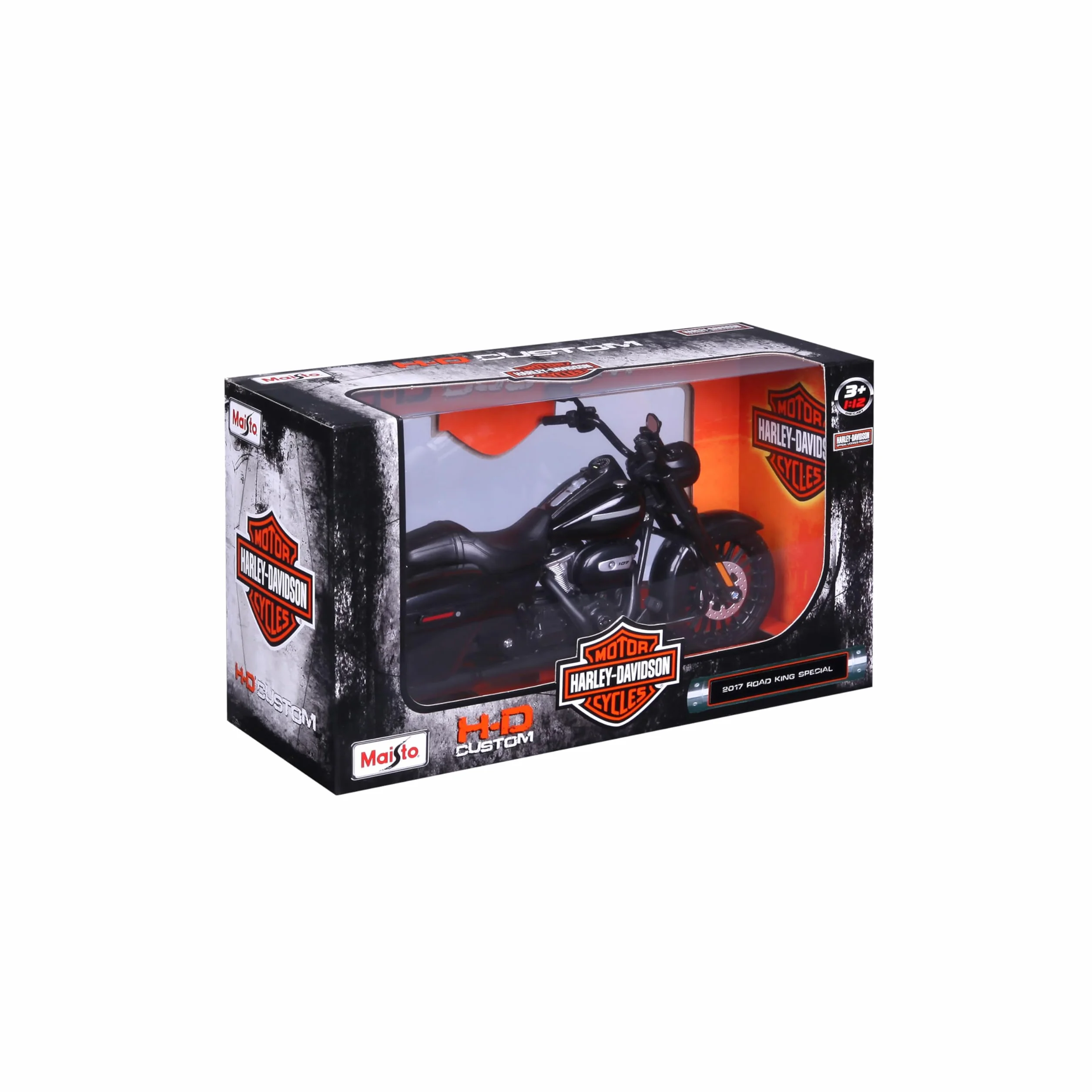 Maisto Harley-Davidson Road King Special: oryginalny model motocykla 1:12, widelec skrętny, ruchoma podpórka boczna, 20 cm, czarny (532336)