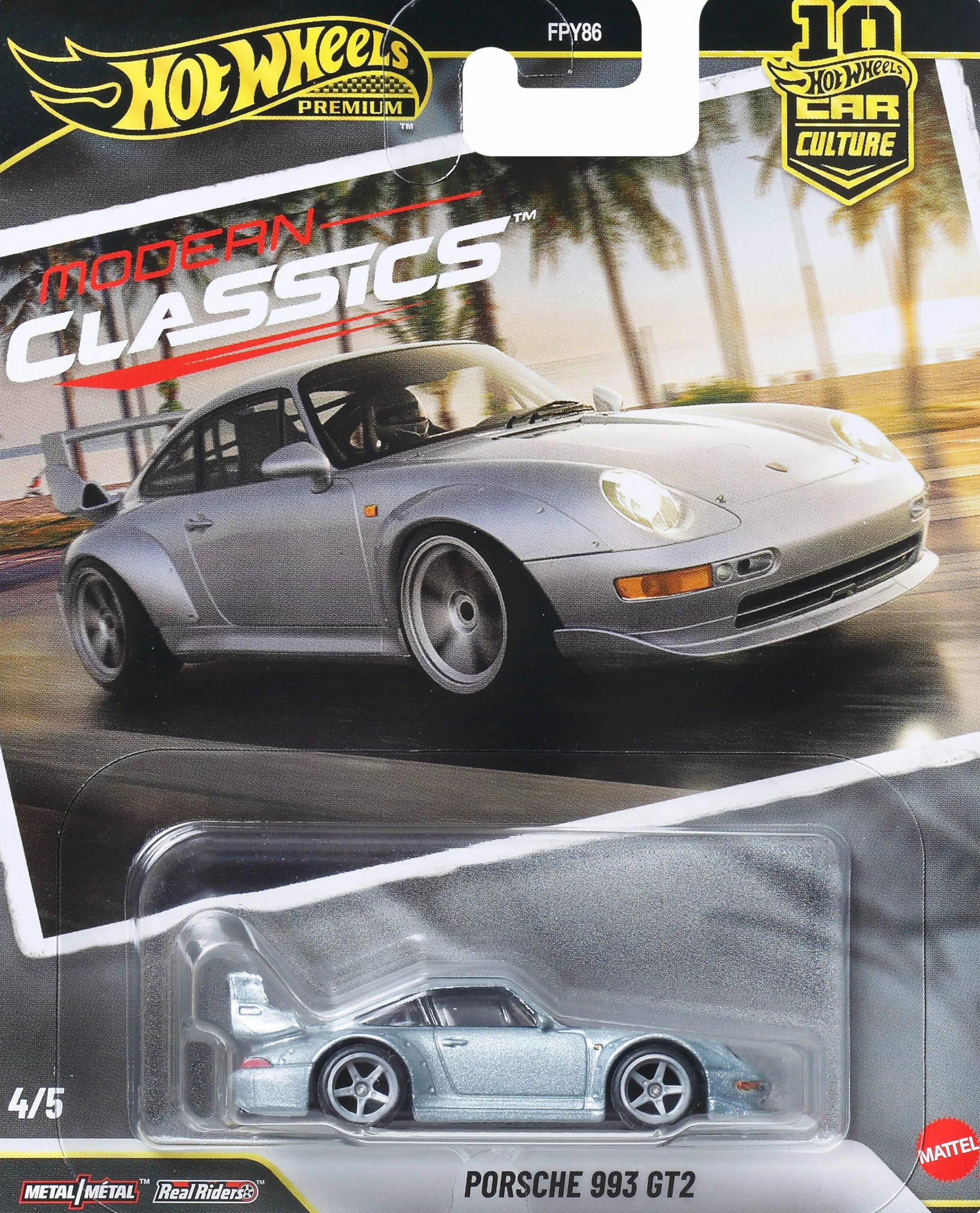 Hot Wheels Premium Car Culture Kultowe auta Samochodzik Porsche 993 GT2, metalowe auto w skali 1:64, opony Real Riders, metalowa konstrukcja, samochód zabawka dla dzieci 3+ i kolekcjonerów, JKF16