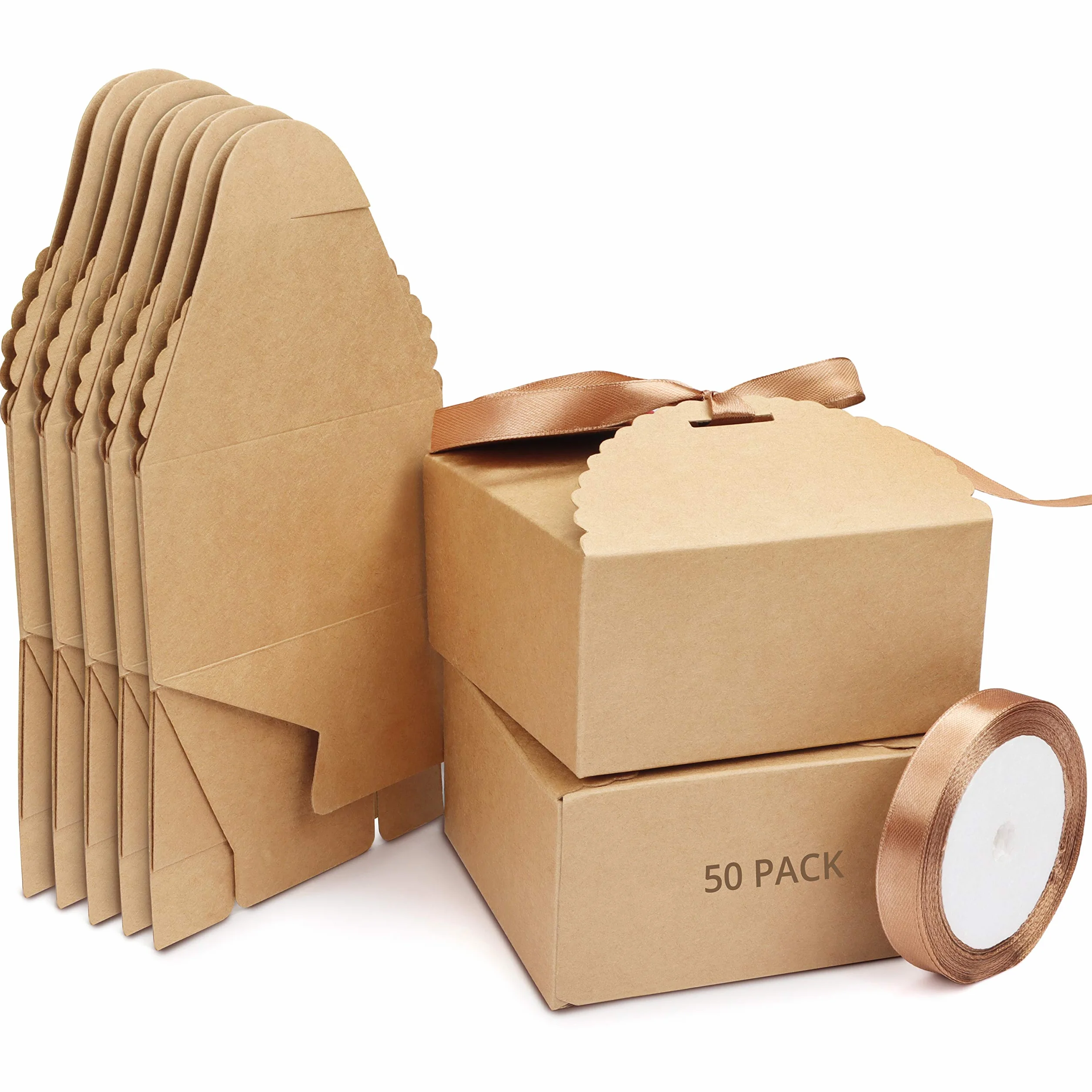 Belle Vous Papierowe Kwadratowe Pudełka z Brązową Wstążką (50-Pak) - 12 x 12 x 6 cm - Małe Pudełka na Domowej Roboty Prezenty i Upominki