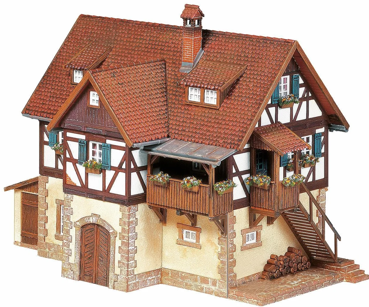 FALLER Domek z muru pruskiego, zestaw modelarski z 238 częściami 165 x 102 x 118 mm, akcesoria do modeli kolejek H0, model kolejki H0, dom jednorodzinny z muru pruskiego
