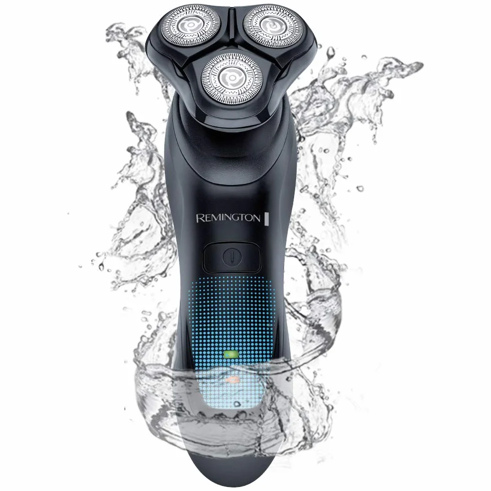 Remington golarka elektryczna, rotacyjna, głowica z jonami srebra, bez podrażnień, wysuwany trymer, golenie na sucho i mokro, bezprzewodowa, podstawka + etui, szara/czarna, HyperFlex Aqua XR1430