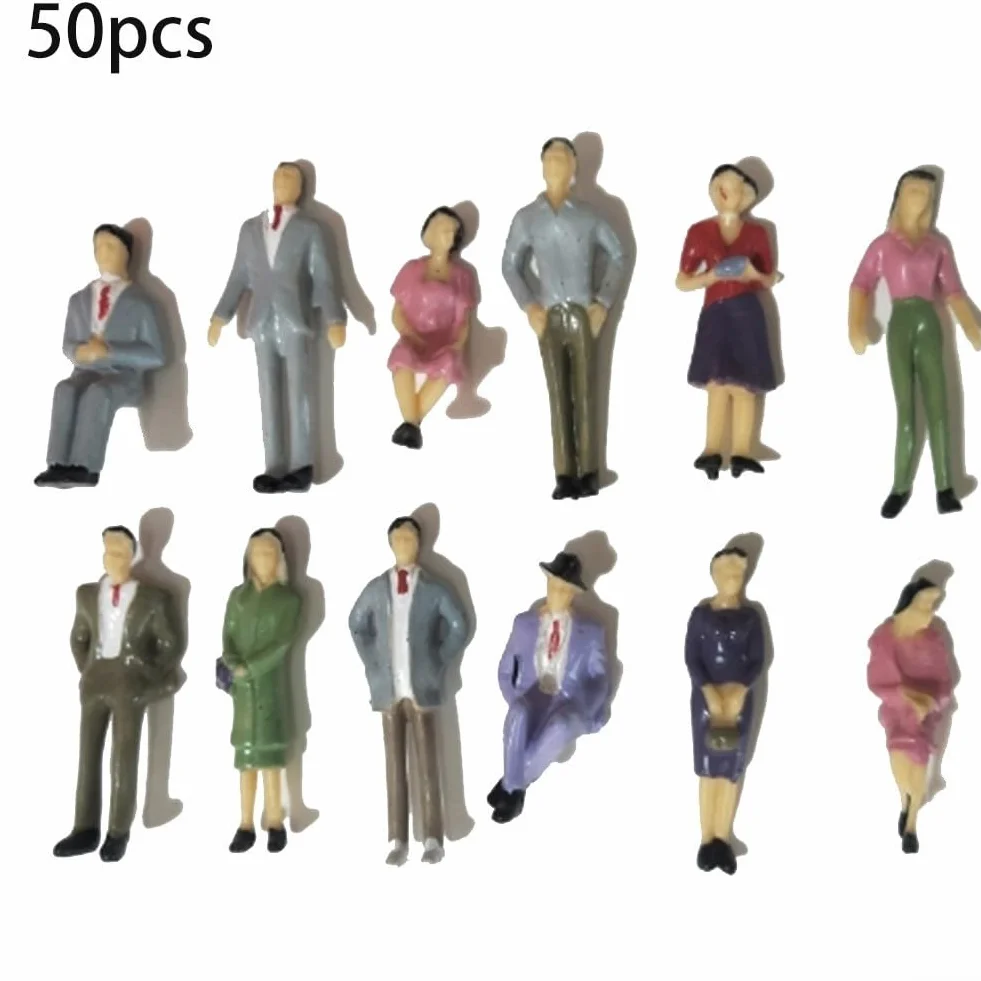 50 szt. figurki ludzi w skali 1:32, plastikowe figurki siedzące i stojące do modeli kolei i scen dioramy