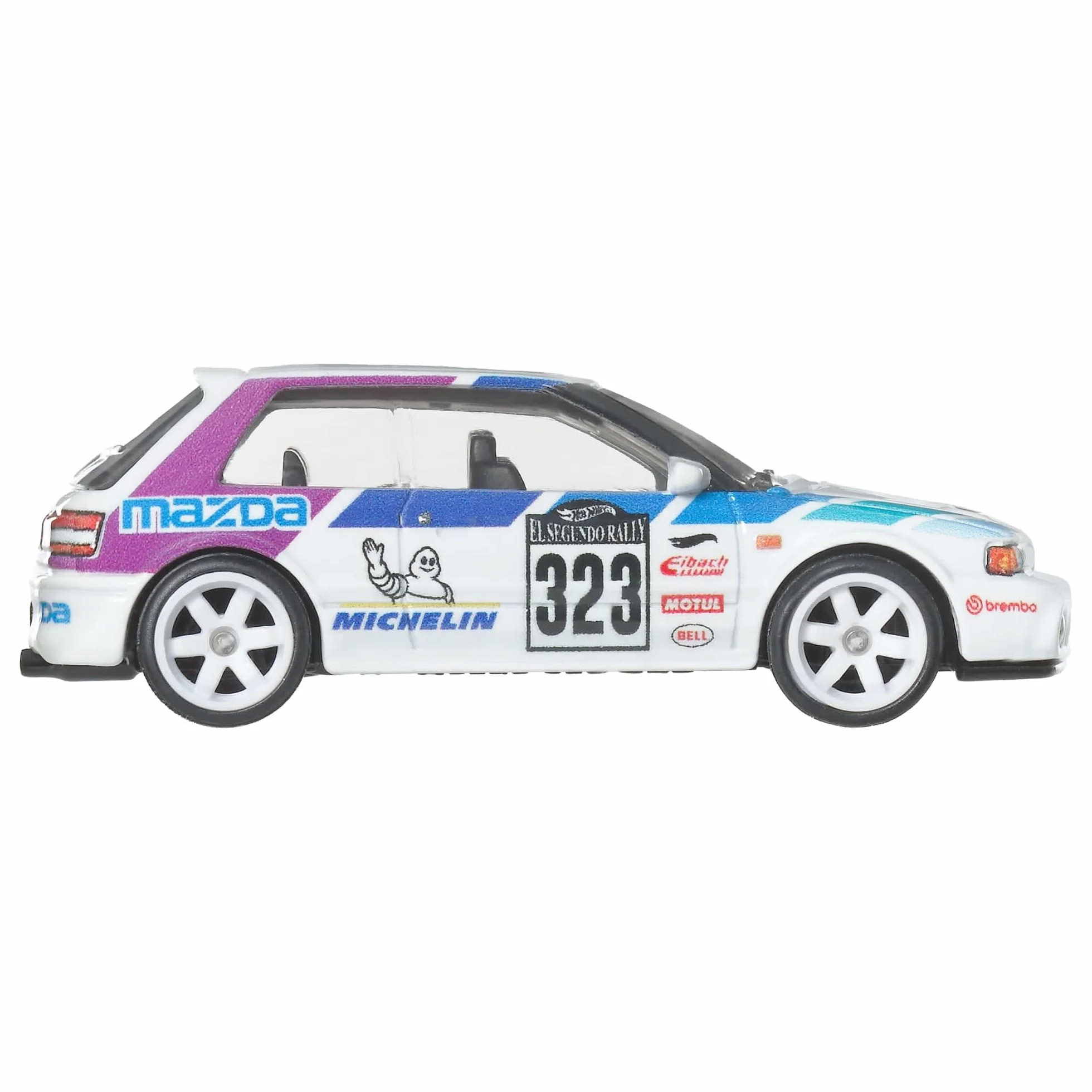 Hot Wheels Premium Car Culture Kultowe auta Samochodzik Mazda 323 GTR, metalowe auto w skali 1:64, opony Real Riders, metalowa konstrukcja, samochód zabawka dla dzieci 3+ i kolekcjonerów, JKF17
