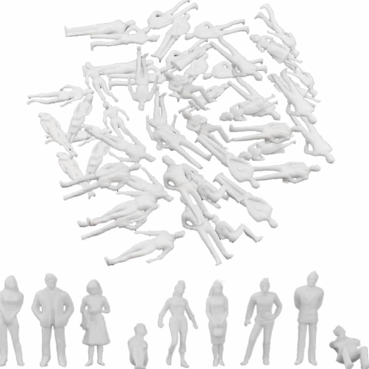 Model Niepomalowane figurki ludzi Skala 1:100, Miniaturowe postacie ludzi, Miniaturowe postacie do modelowania, niepomalowane plastikowe figurki ludzi, do miniaturowych scen, 100 sztuk