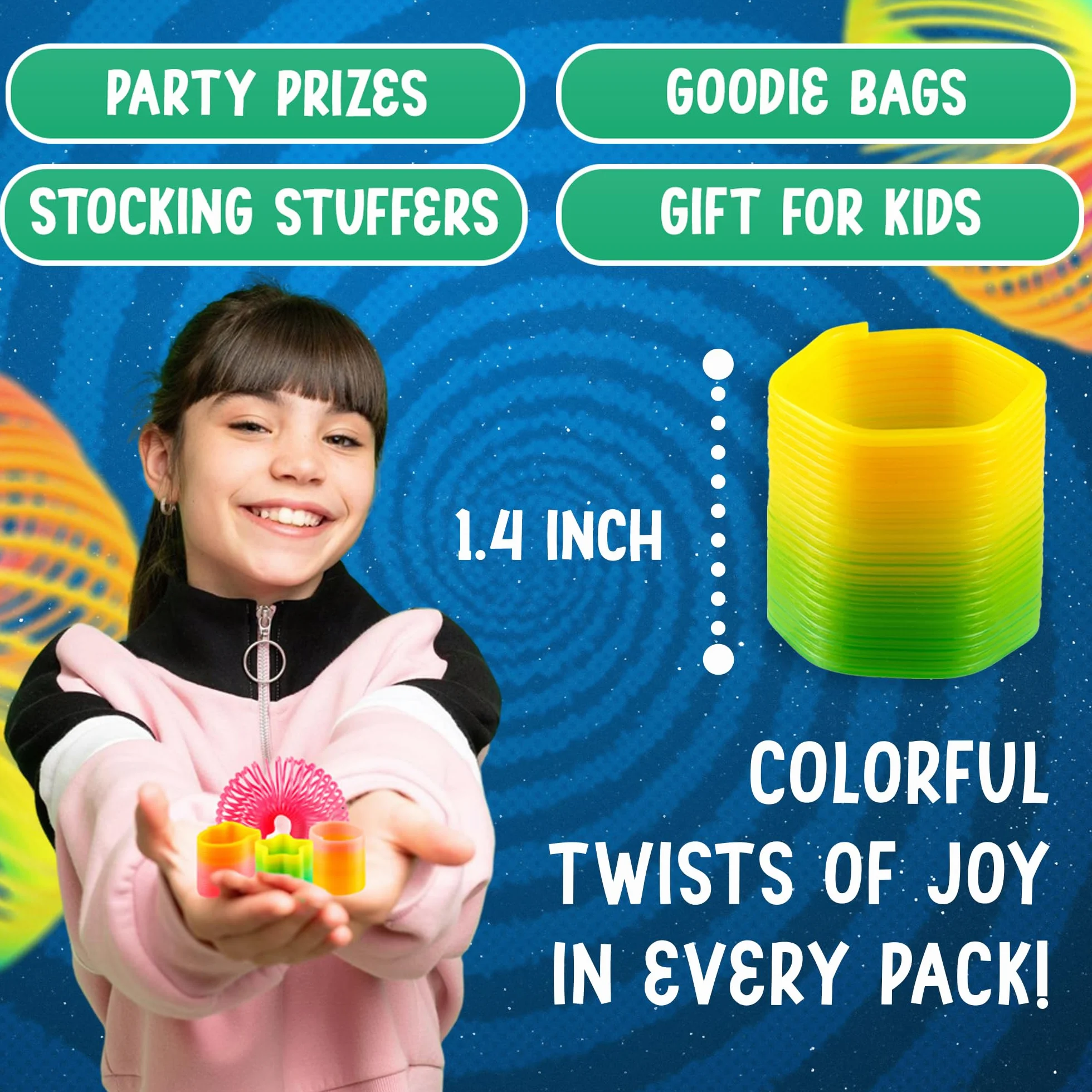 Zestaw zabawek Bedwina Rainbow Spring – 50 mini plastikowych sprężynek, jasne kolory, idealne do torebek z upominkami, nagród na imprezy i drobnych prezentów dla dzieci
