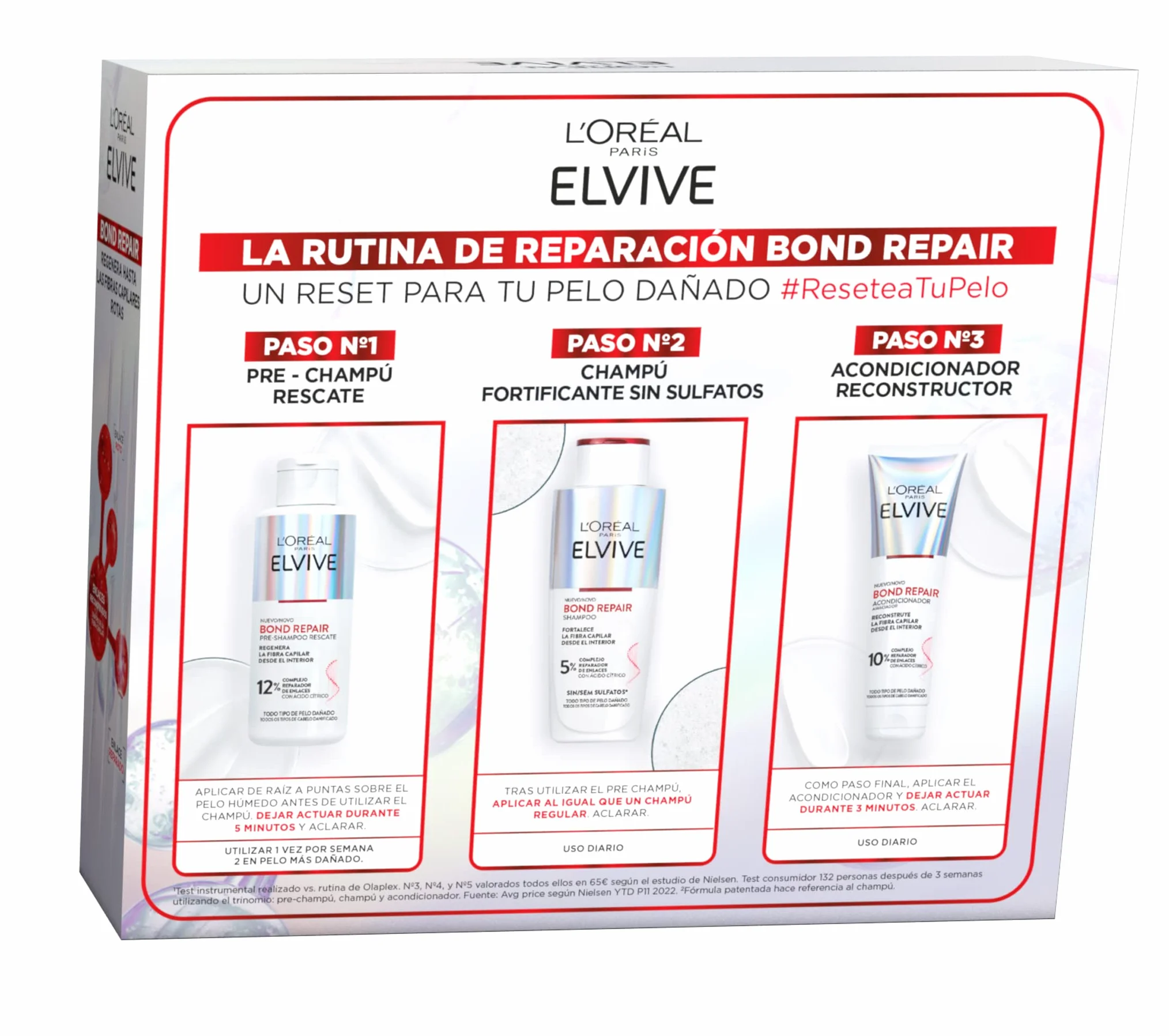 L'Oréal Paris Elvive Bond Repair Skrzynia Rekonstrukcja wstępnego szamponu, szampon bez siarczanów, głęboka odbudowa odżywka, zabieg do naprawy zniszczonych włosów, wielokolorowy