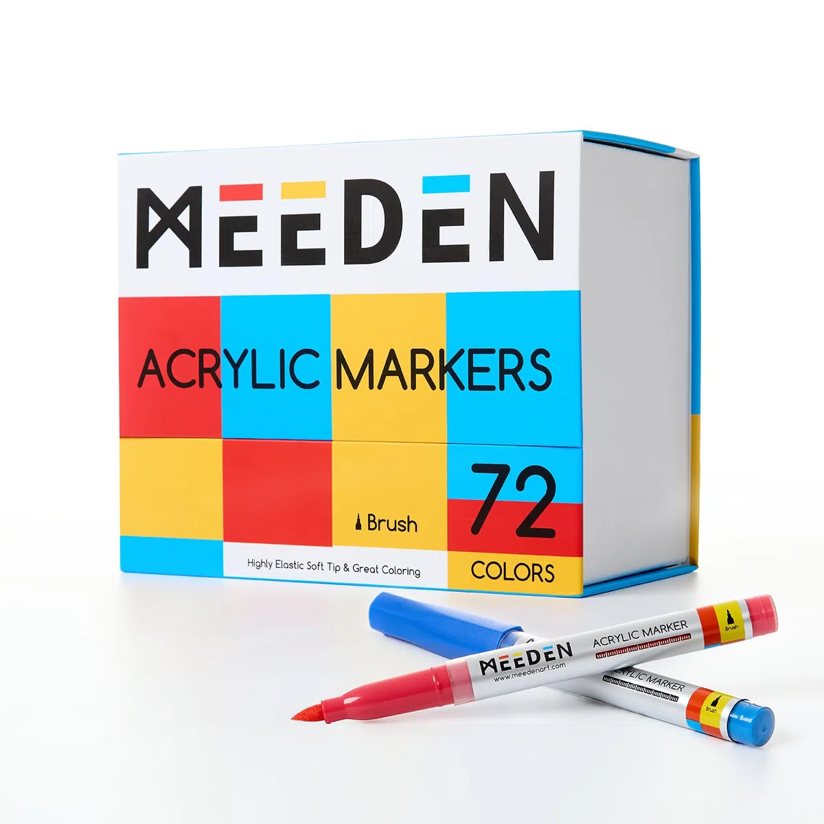 MEEDEN Akrylowe markery do farby, końcówka pędzla: 72 kolory, duża pojemność, 7,5 ml, akrylowe markery z automatycznym systemem kontroli atramentu, wodoodporne pisaki akrylowe do drewna, szkła, skał