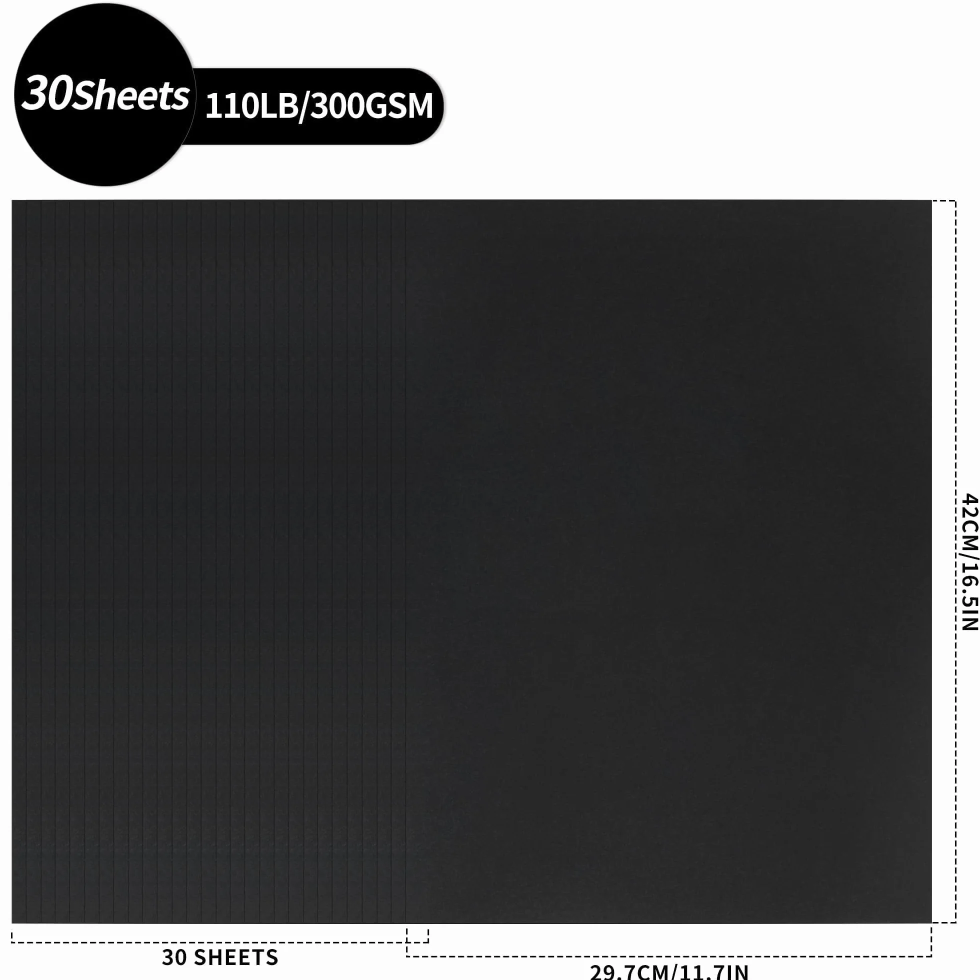 Gruby papier o wadze 110 lb – idealny do tworzenia kart, rzemiosła i druku (czarny (30 arkuszy), A3 (300 g/m²)