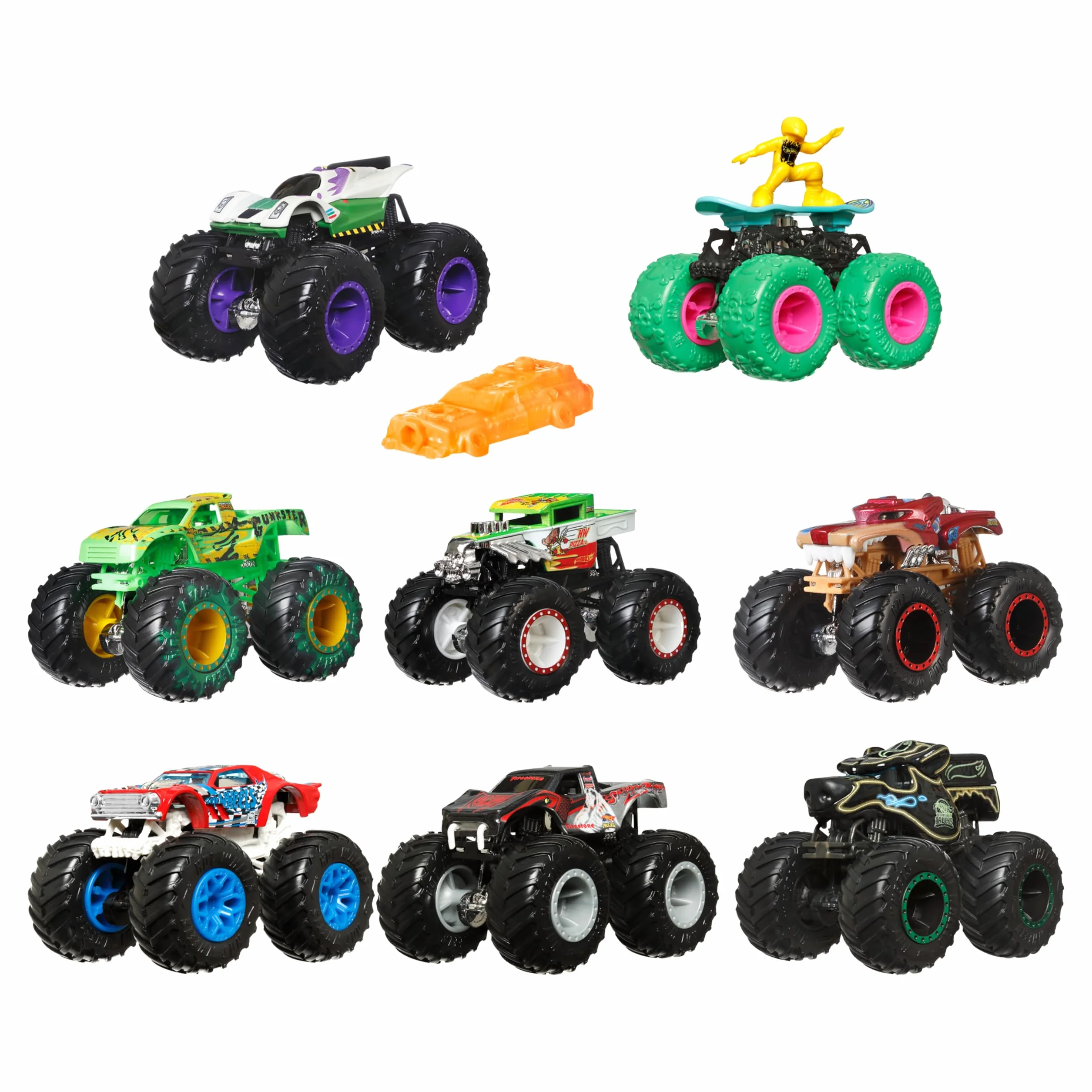 Hot Wheels Monster Trucks Set, 1 Toy Truck in 1:64 Scale & 1 Crushable Car, Vehicle Play for Kids & Collectors (Styles May Vary), FYJ44