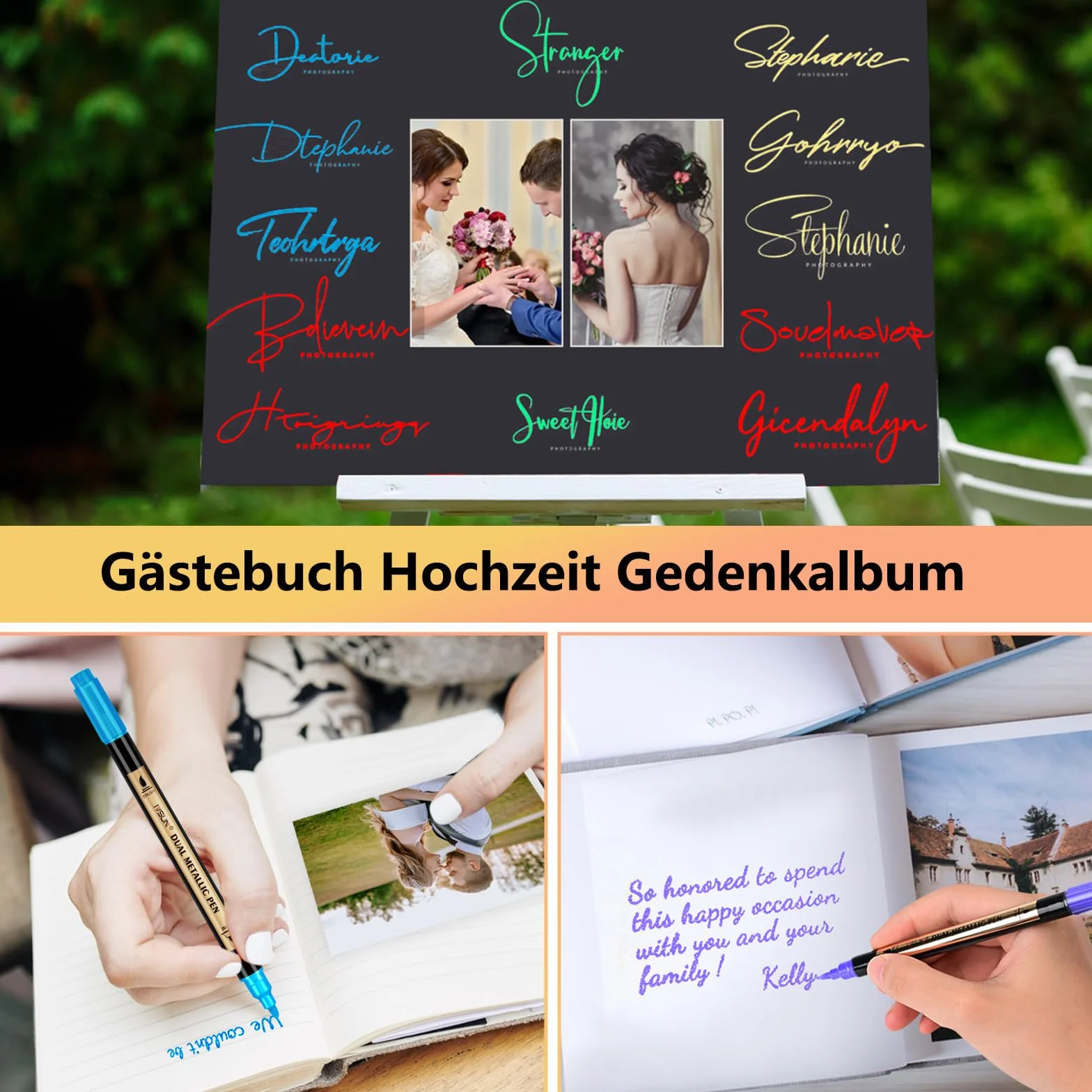 IVSUN Metaliczne markery, 12 metalicznych pisaków akrylowych, wodoodporne, zestaw do albumu fotograficznego, księgi gości, na wesele, akcesoria do scrapbookingu, czarny papier, drewno, szkło, kamienie