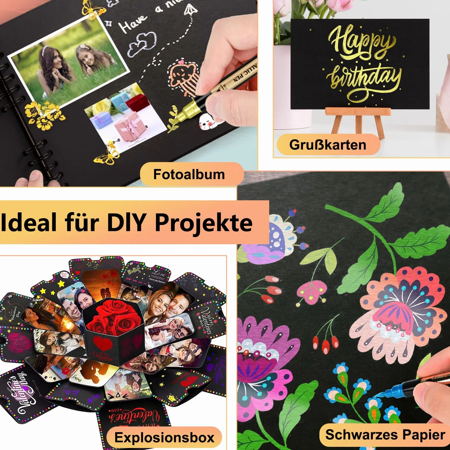 IVSUN Metaliczne markery, 12 metalicznych pisaków akrylowych, wodoodporne, zestaw do albumu fotograficznego, księgi gości, na wesele, akcesoria do scrapbookingu, czarny papier, drewno, szkło, kamienie