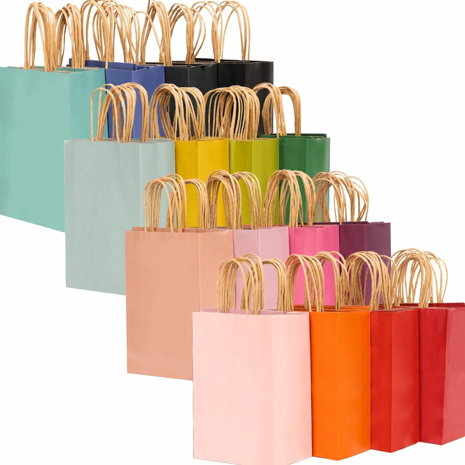 Gcardist Średnie, 16 sztuk torebek typu kraftowego z uchwytami, 27 x 21 x 11 cm, torebki na prezenty, 16 różnych kolorów, do wielokrotnego użytku (średni rozmiar, 16 x 4,75 x 10,5 cala)