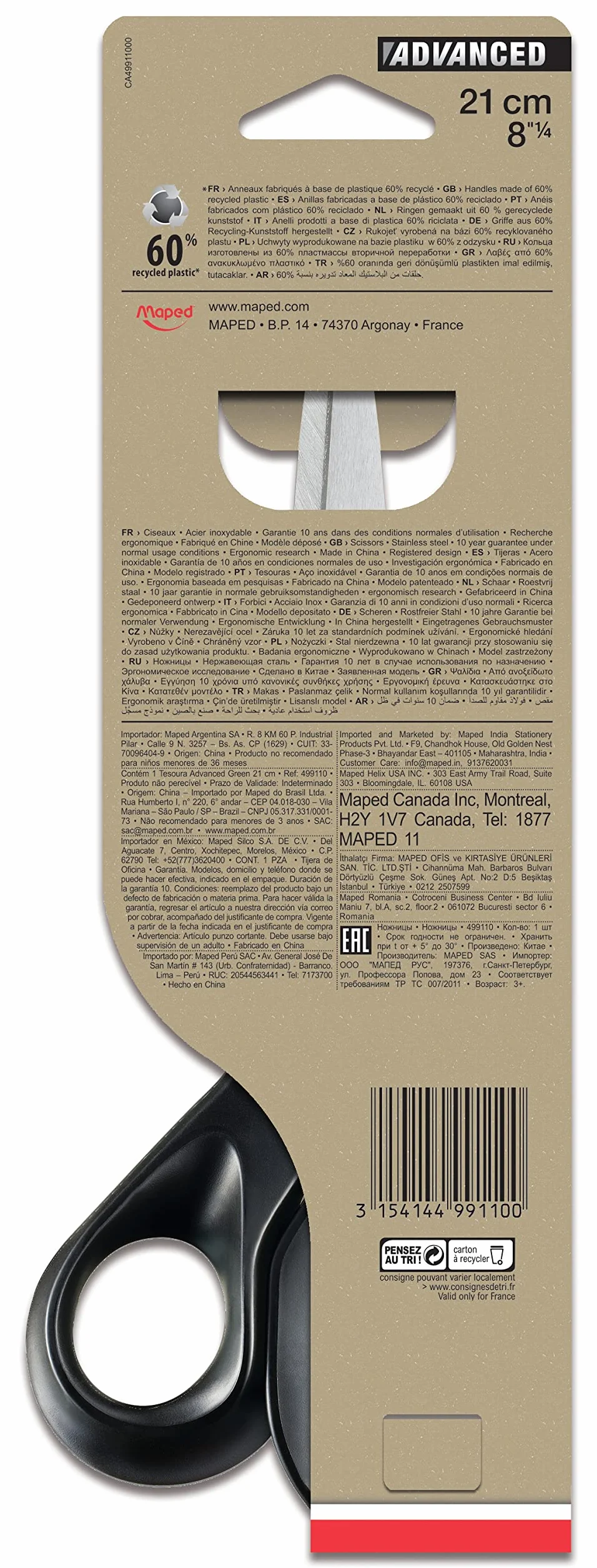 Maped M499110 Advanced Greenlogic nożyczki asymetryczne, 21 cm, czarne