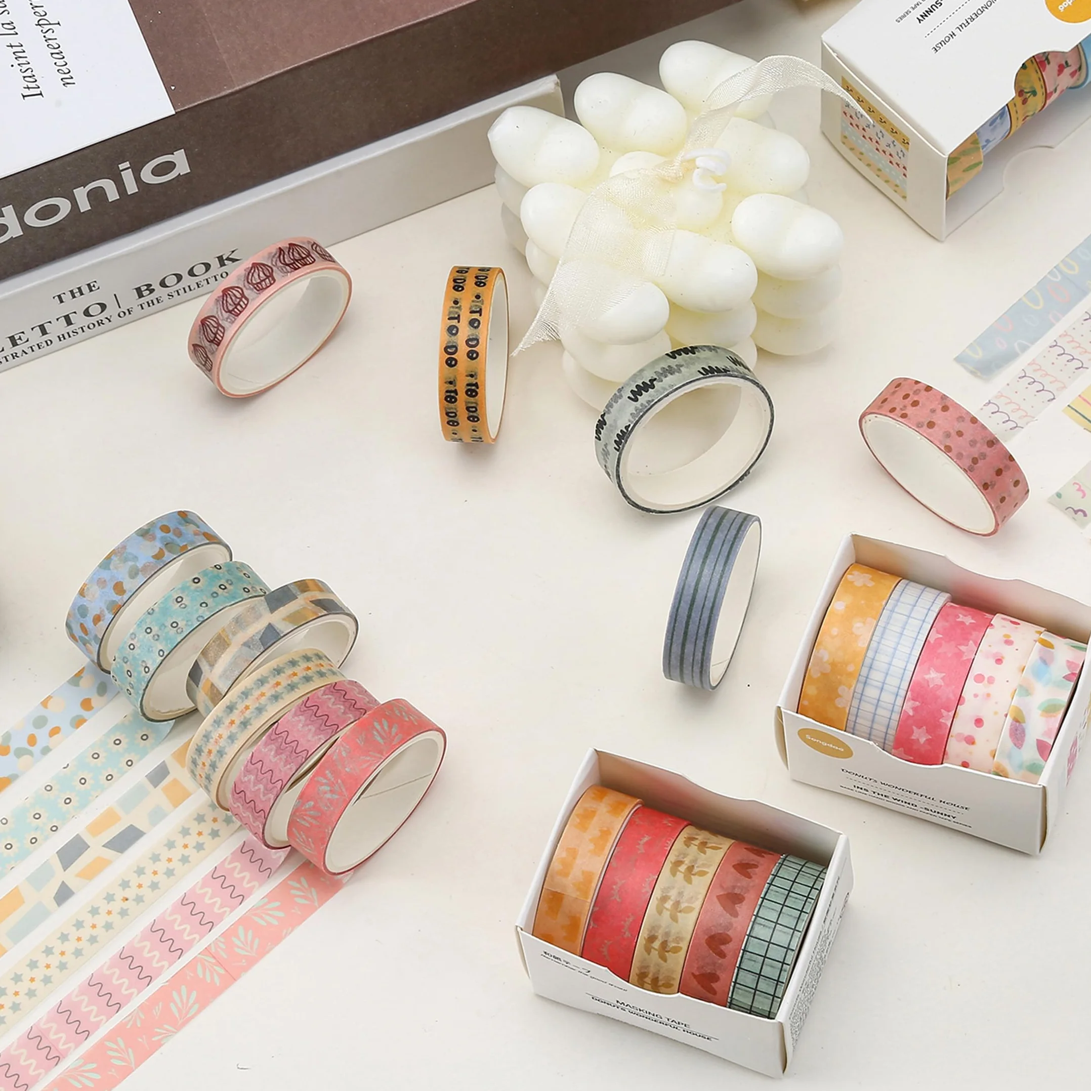 Zestaw 30 rolek taśm Washi, kreatywnych, cienkich, dekoracyjnych taśm do sztuki, rzemiosła DIY, bullet journals, planera, scrapbookingu, opakowania (kawaii One)