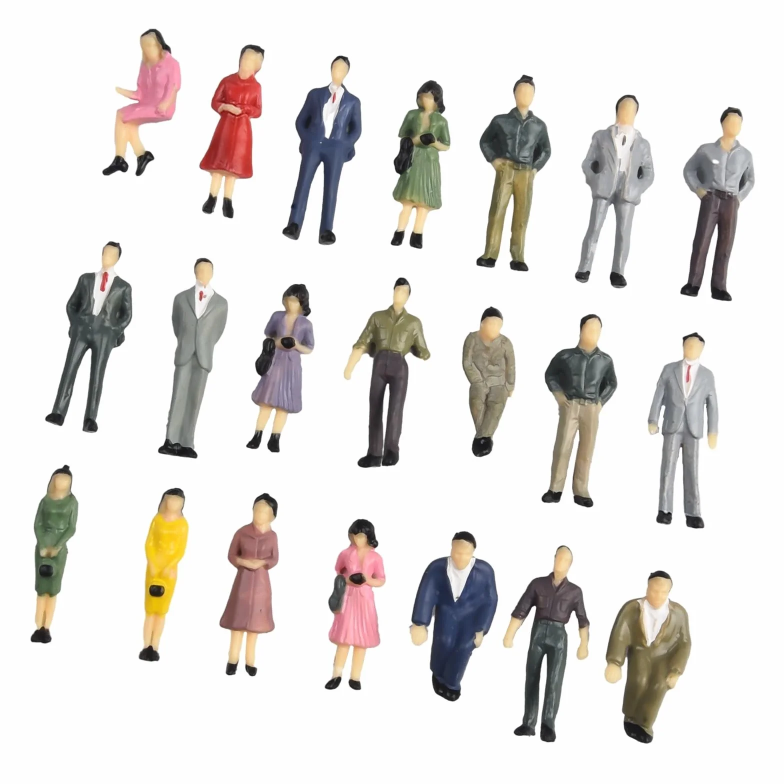 50 sztuk figurek ludzi, mini architektoniczne figurki plastikowe, model w skali 1:50, pociągi architektoniczne, figurki malowane stojące i siedzące ludzi, do domku dla lalek, parku kolejowego, ulicy
