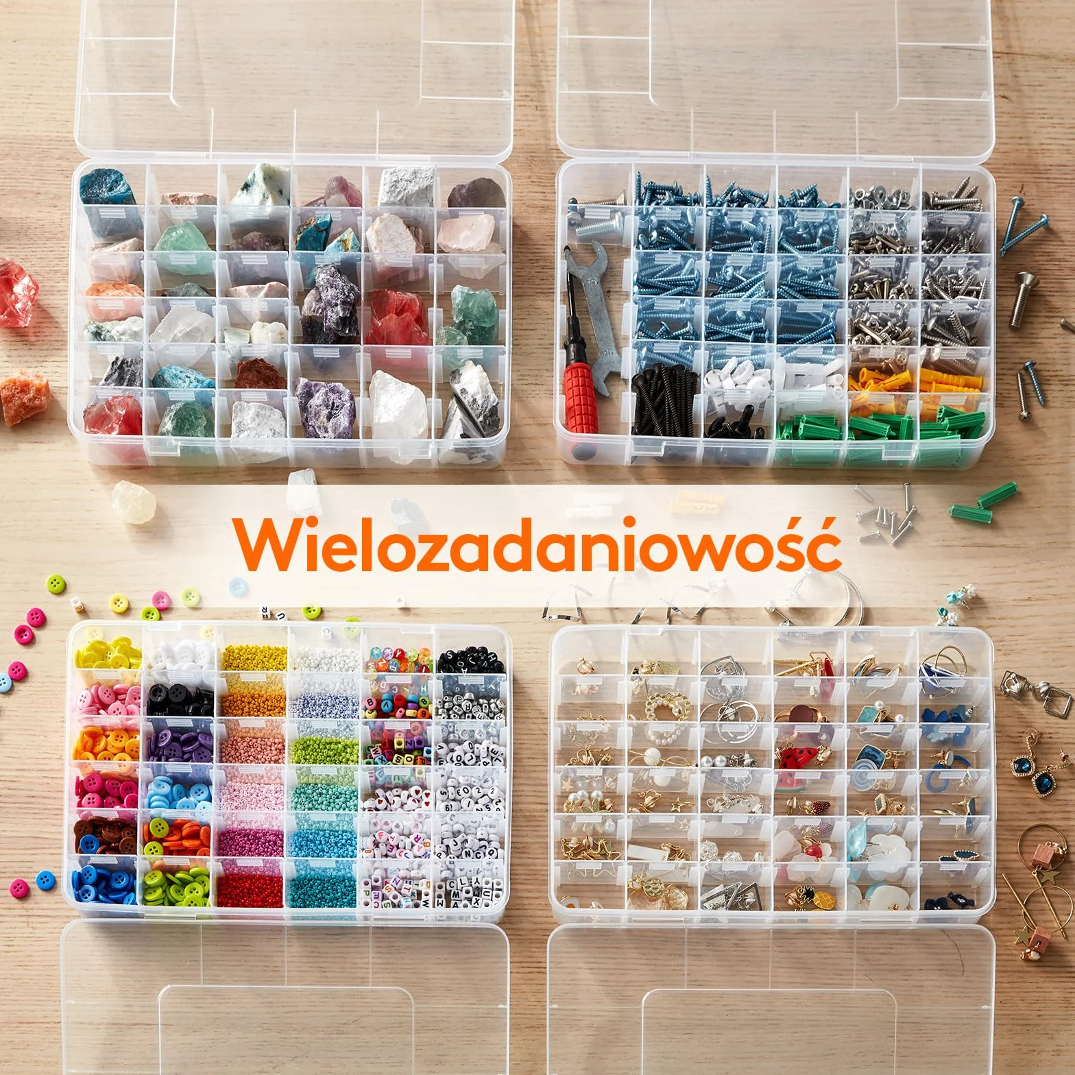 Lifewit 2-pak 36 Kratek Jasny Piętrowy Plastikowy Pojemnik Przechowywania Z Regulowanymi Przegródkami Dla Koralików, Diy Sztuki, Rzemiosła, Biżuterii, Sprzętu Rybackiego Z 5 Arkuszy Naklejki Etykiety