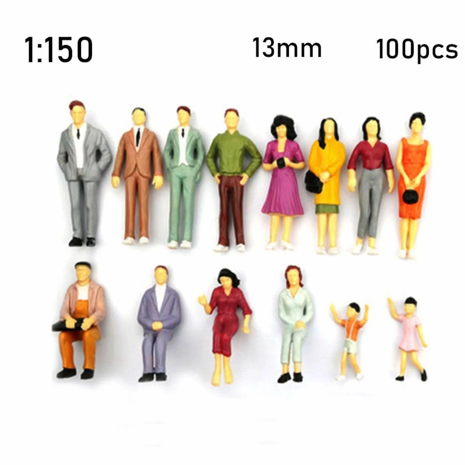 Figurki ludzi w skali 1:100/1:150/1:75/1:50, model budynku ABS, dla pasażerów, malowane figurki krajobrazowe, wielokolorowe, mieszane pozycje do samodzielnego wykonania (1:150)