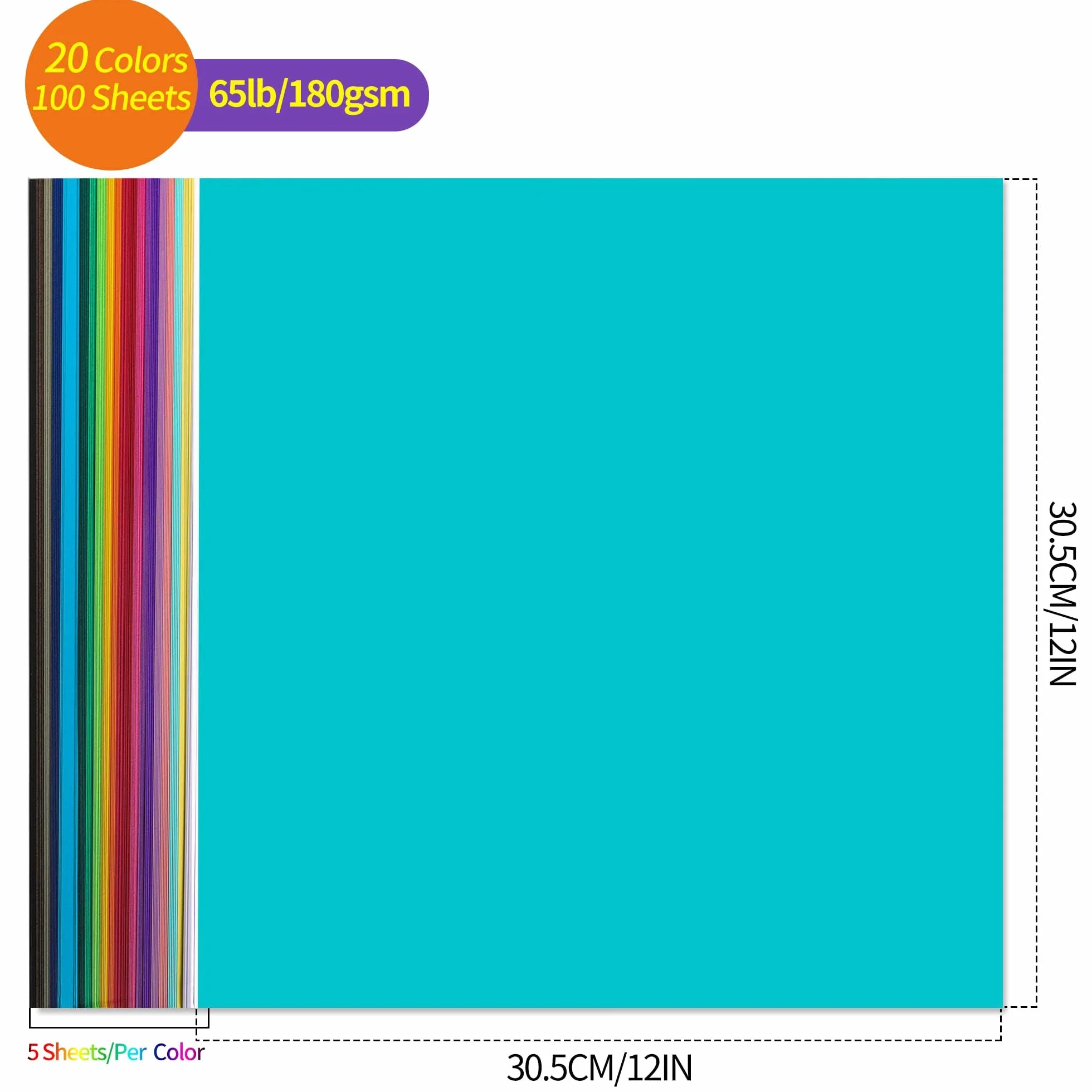 Kolorowy karton - 30 x 30 cm / 100 arkuszy / 20 kolorów papieru 29,5 kg 180 g UAP10