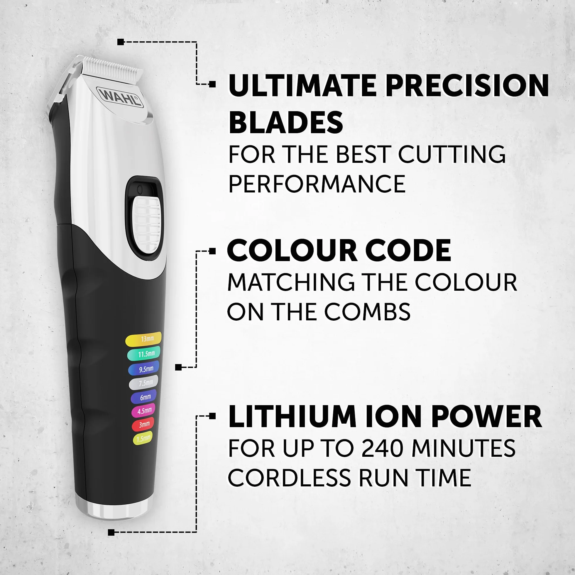 Wahl Color Trim Trymer Do Brody, Innowacyjne Grzebienie Prowadzące z Kodami Kolorów, Czas Pracy 240 Minut, Ładowarka Usb, Do Studia Fitness i Podróży, Precyzyjnie Szlifowane Ostrza