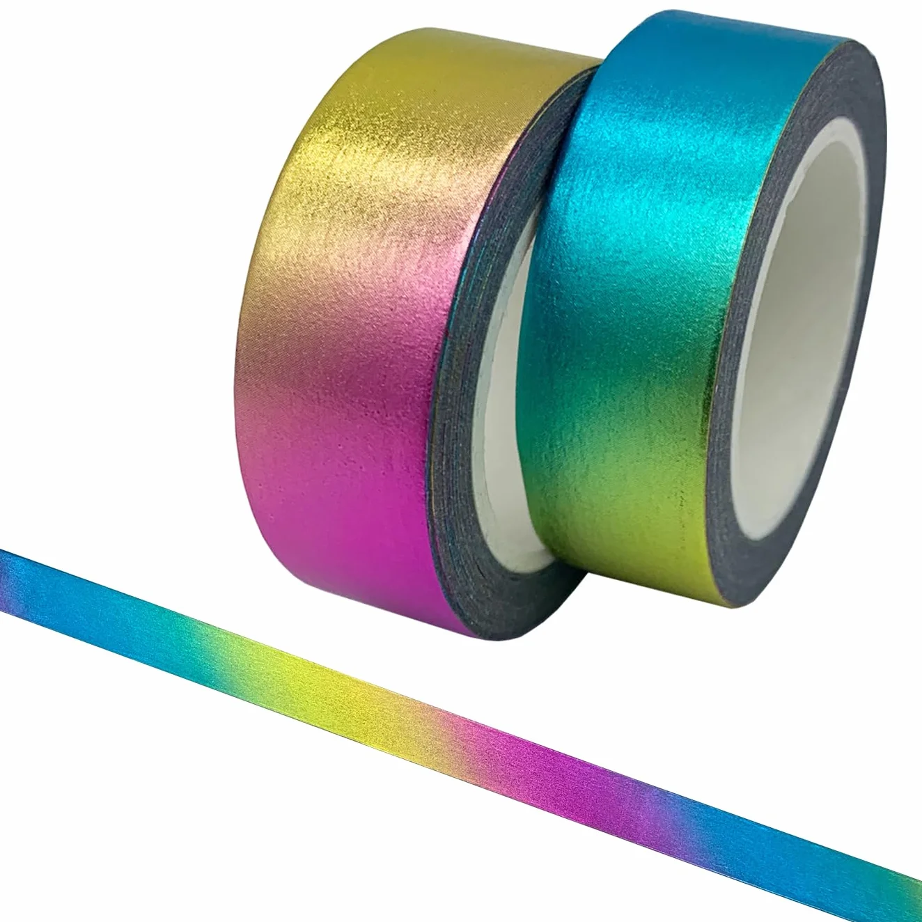aufodara Taśma samoprzylepna Washi, 2 rolki, 10 m x 15 mm, brokat, metaliczna złota taśma klejąca, "zrób to sam" (tęcza)