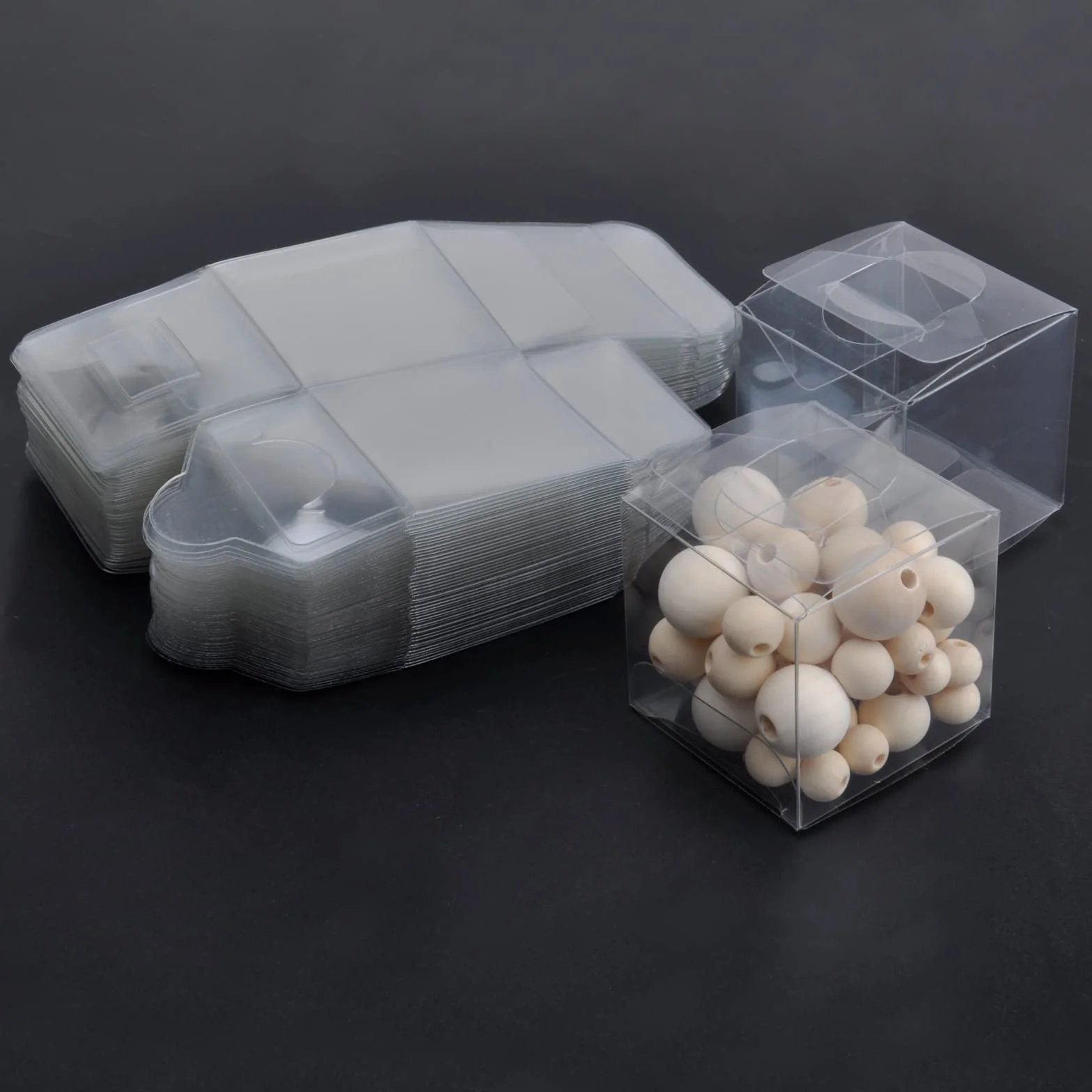 HENGBIRD 50 sztuk, 5 x 5 x 5 cm, przezroczyste pudełko na prezent, z tworzywa sztucznego, kwadratowe, pojemniki, plastikowe