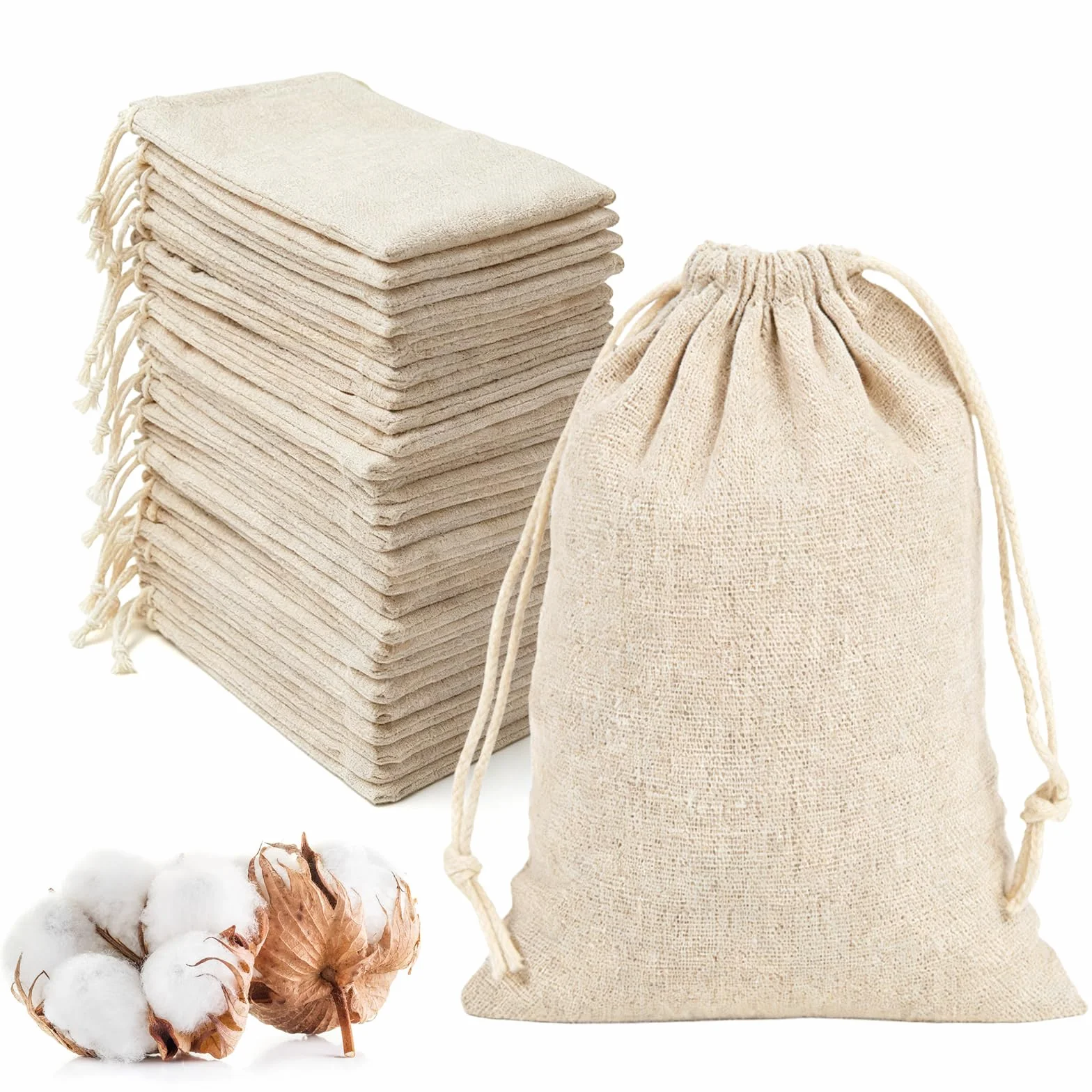 24 Sztuki Bawełniane Woreczki 18x13cm ze Szpagatem, Lniane Worki do Napełniania i DIY Kalendarz Adwentowy, Wielorazowe na Biżuterię, Prezenty lub Kawę na Przyjęcia, Boże Narodzenie