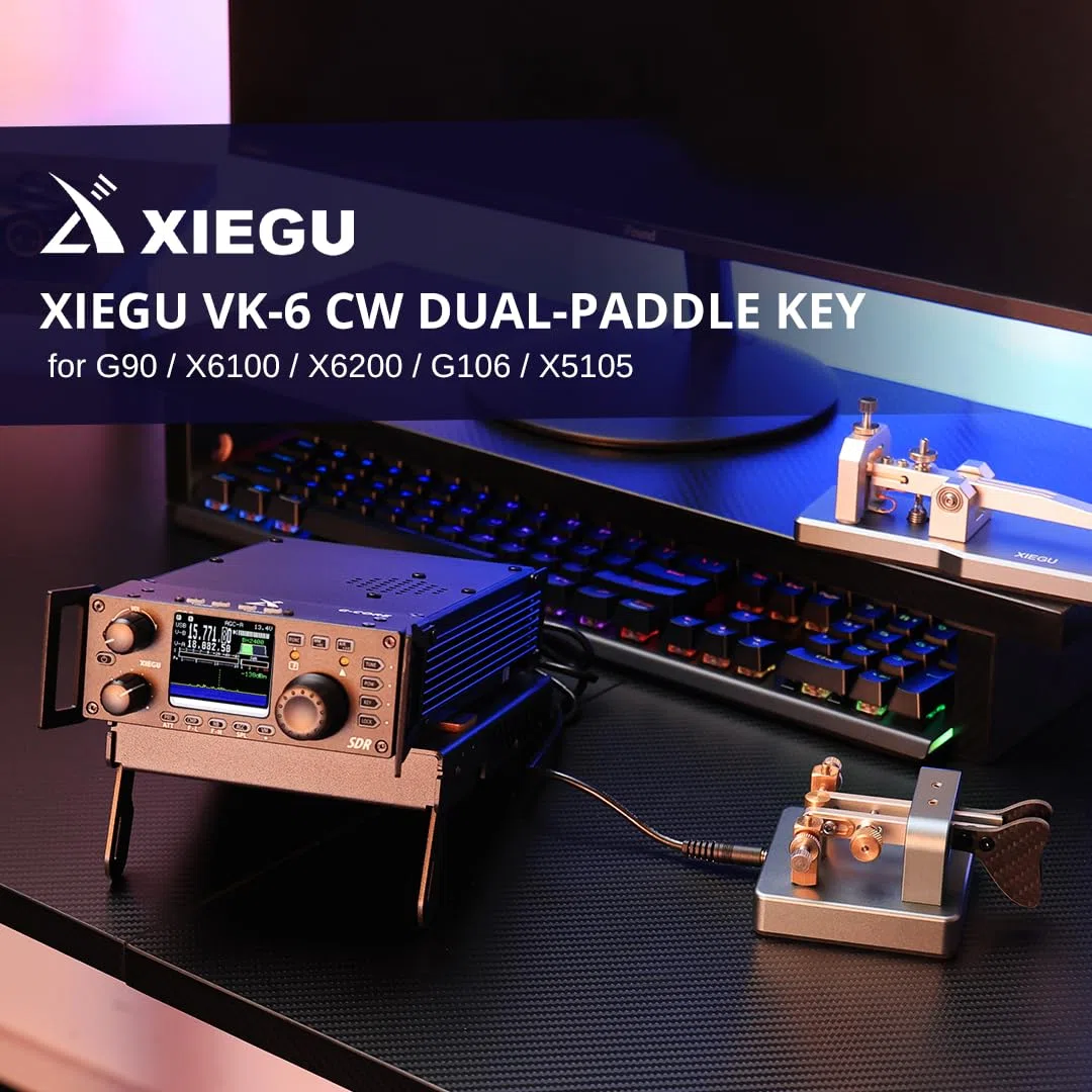 XIEGU VK-6 Iambic Klucz Telegraficzny CW Morse Code, Automatyczny Manipulator Dwudźwigniowy, Podstawa Aluminiowa CNC, Srebrzone Styki Miedziane, Jack 3.5mm, Kompatybilny z G90/X6100/X6200/X5105/G106