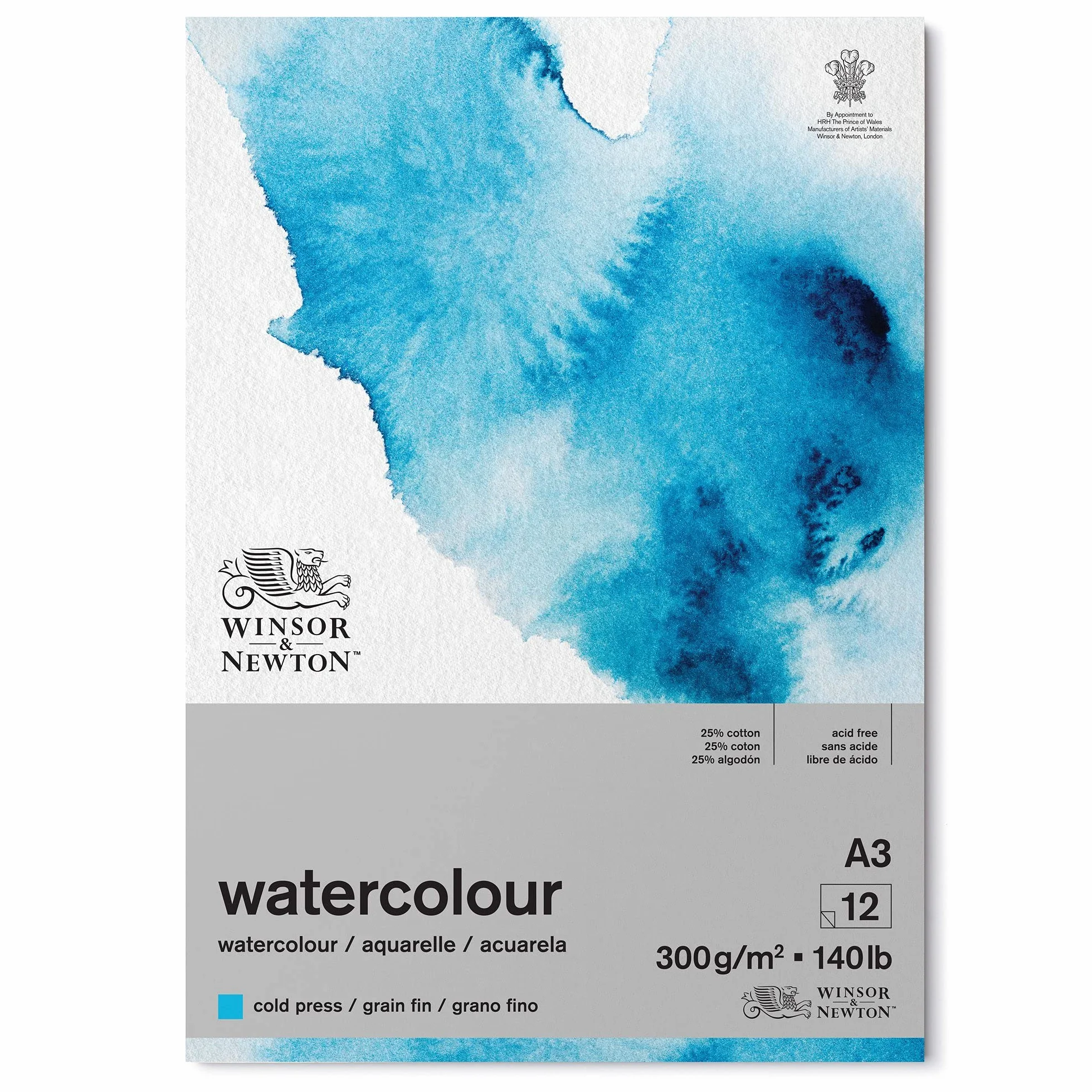 Winsor & Newton Papier Akwarelowy, Papier, Biały, 12 arkuszy A3, 300 g/m²