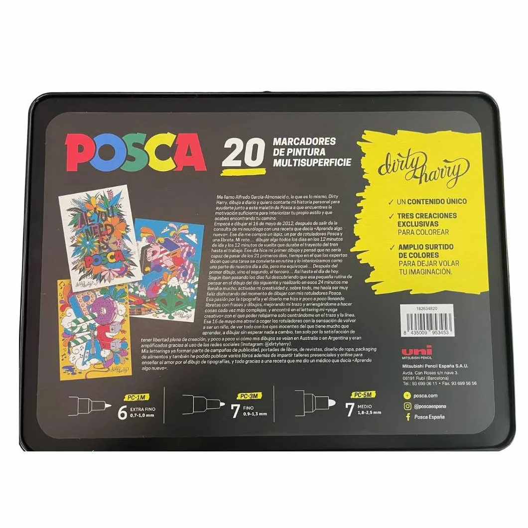 POSCA UNI-BALL Walizka metalowa - Piórnik, 20 sztuk, różne sztuki