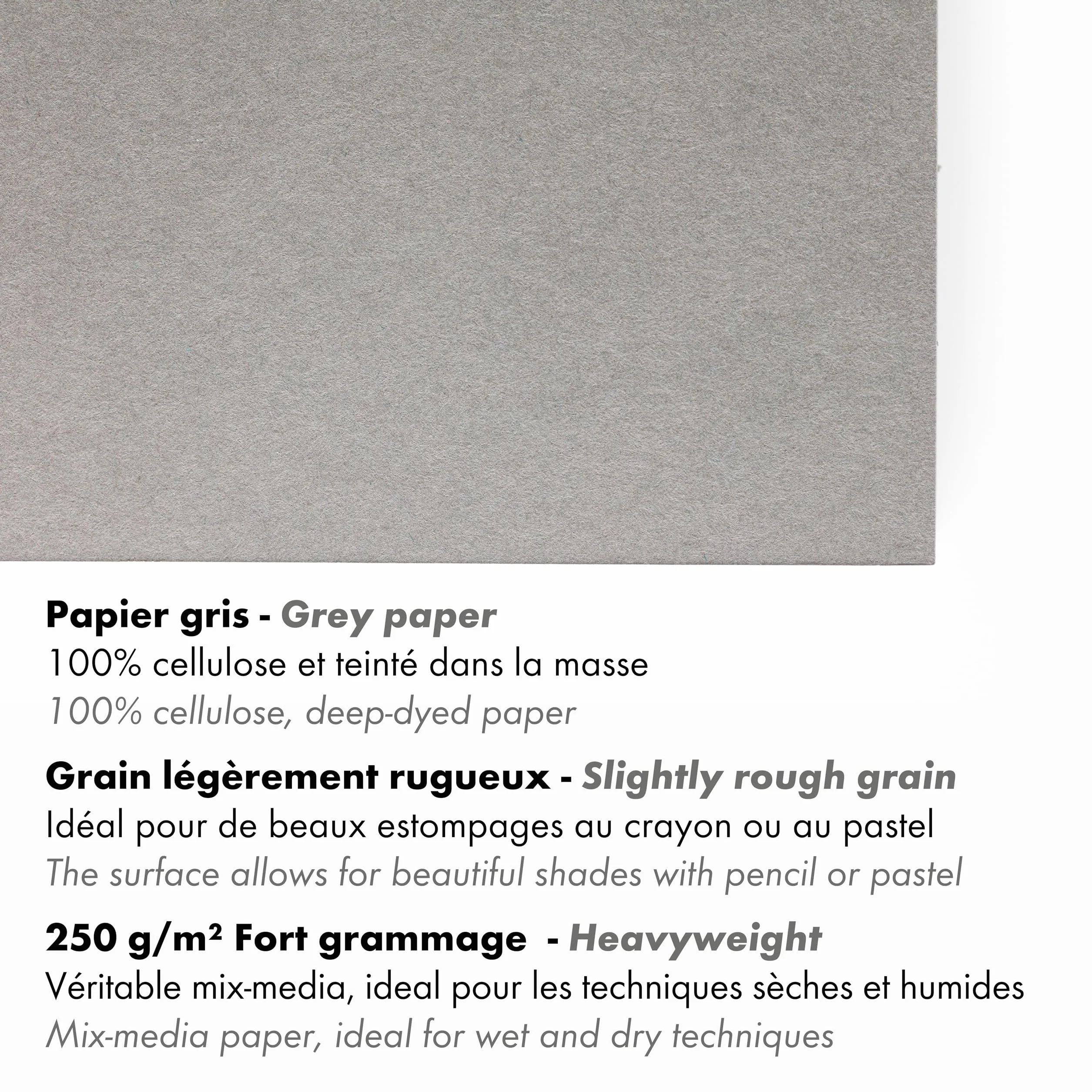 Clairefontaine 975809C – Blok rysunkowy PaintON Multi-techniques – 30 arkuszy papieru do technik mieszanych o lekko szorstkiej fakturze – Szary – A4 21x29,7 cm, 250 g
