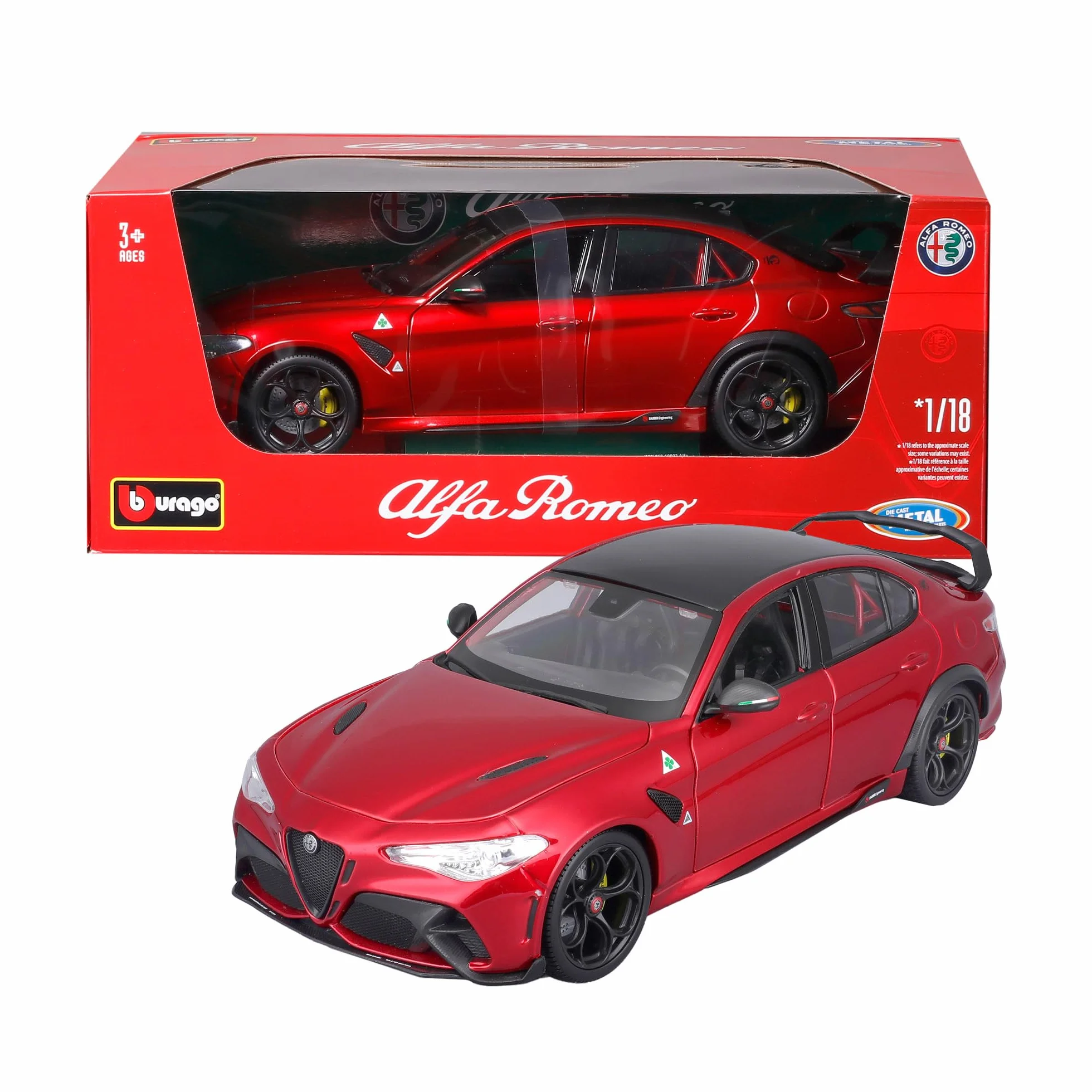 Bburago - Alfa Romeo Giulia GTAm Rossa, samochód diecast w skali 1:18, szczegółowa replika z otwieranymi częściami, oficjalna licencja Alfa Romeo, nieodpowiedni dla dzieci poniżej 36 miesięcy