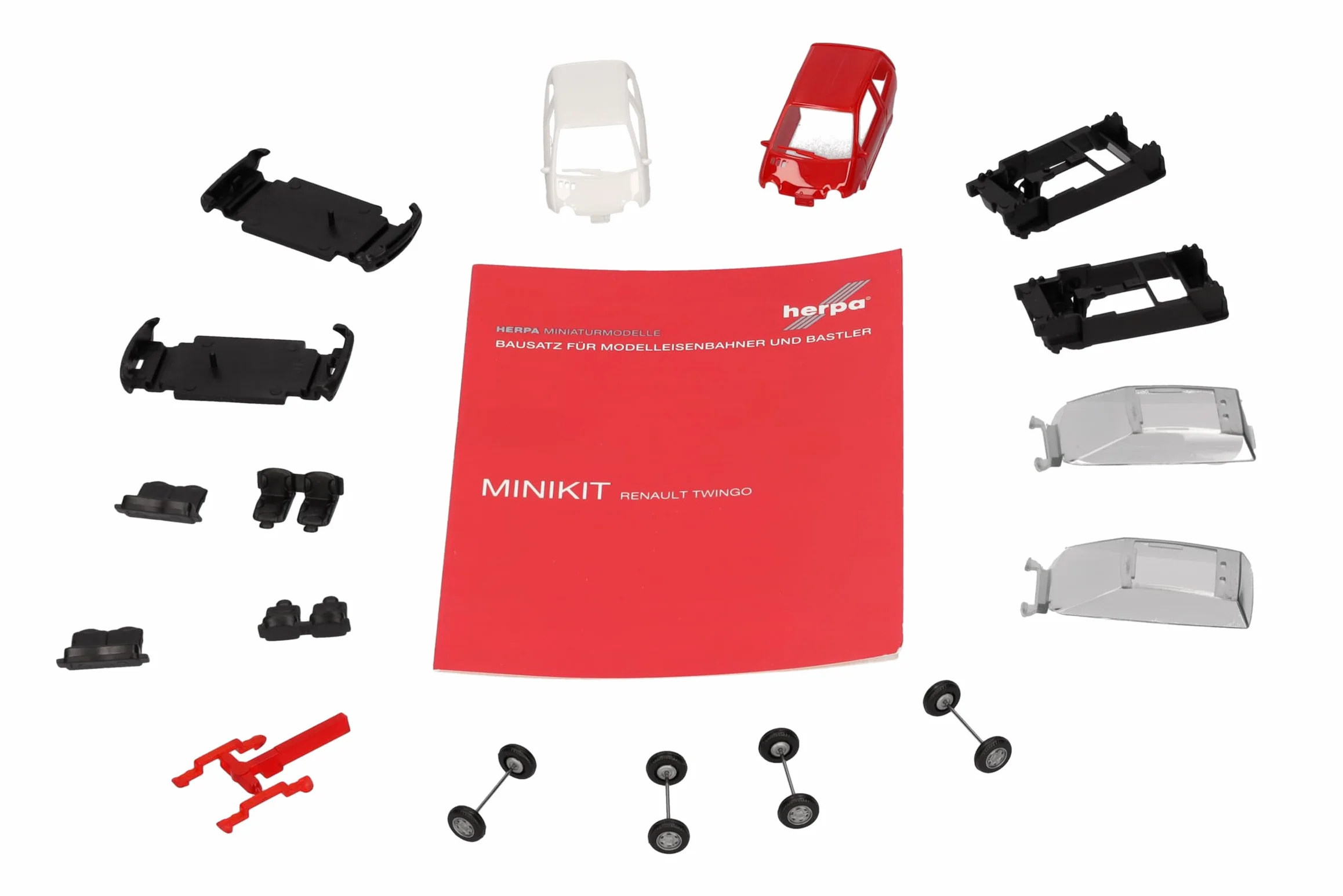 Herpa Zestaw modelarski MiniKit Renault Twingo, zestaw 2 szt., Vermehlo Vivo/Jaune Vanille, miniatura w skali 1:87, przedmiot kolekcjonerski, zestaw do modelarstwa, tworzywo sztuczne