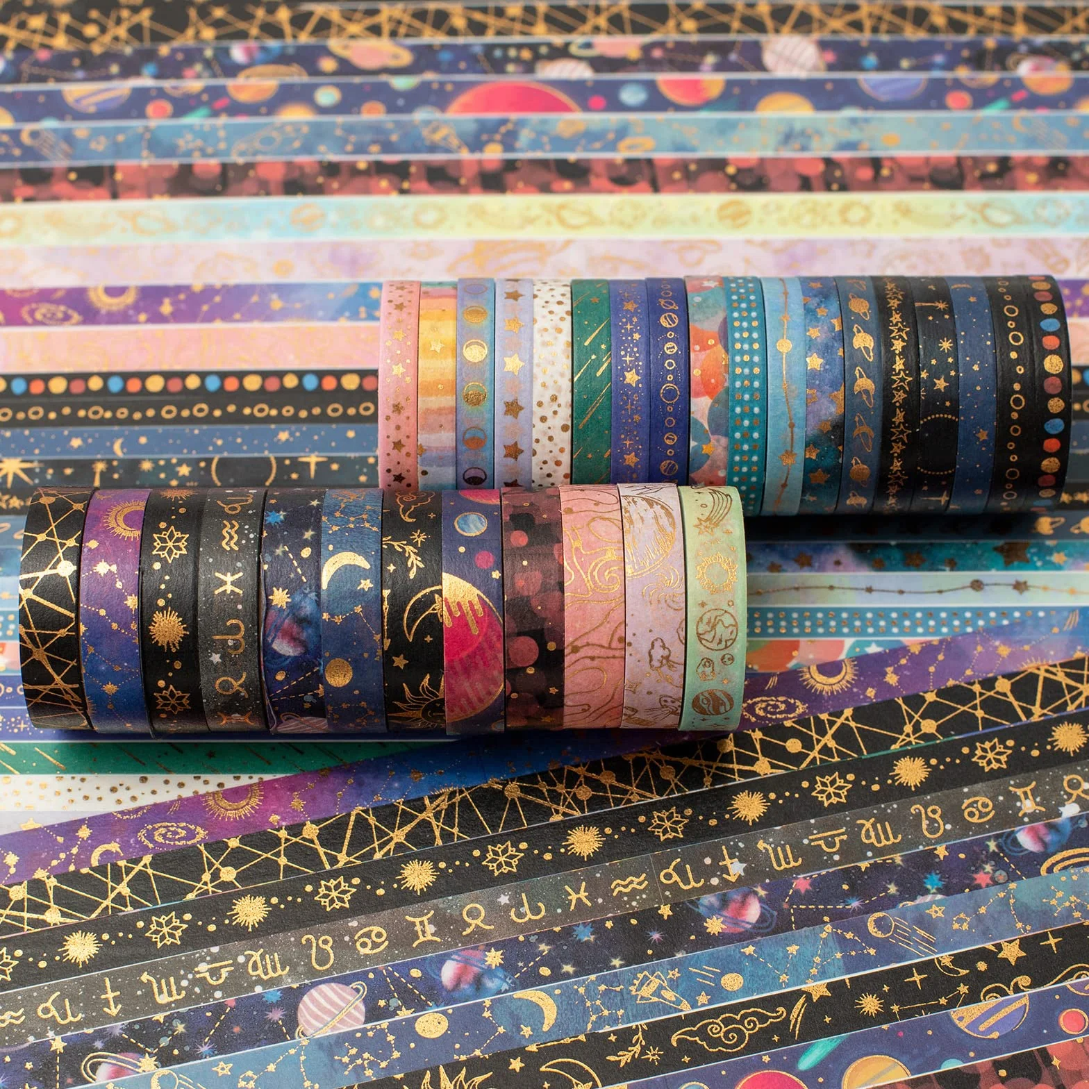 Taśmy washi, gwieździste niebo, taśma maskująca, złota folia dekoracyjna, kolorowa taśma klejąca, do majsterkowania, pamiętnika, strugania, albumu z wycinkami, pakowania, 30 rolek