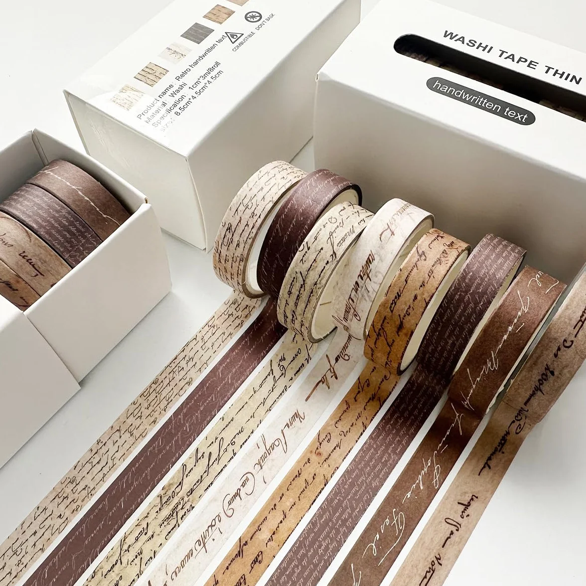 Zestaw 8 rolek taśmy Washi w stylu retro, kolorowa, do majsterkowania, upiększania dzienników, planerów, scrapbookingu i pakowania