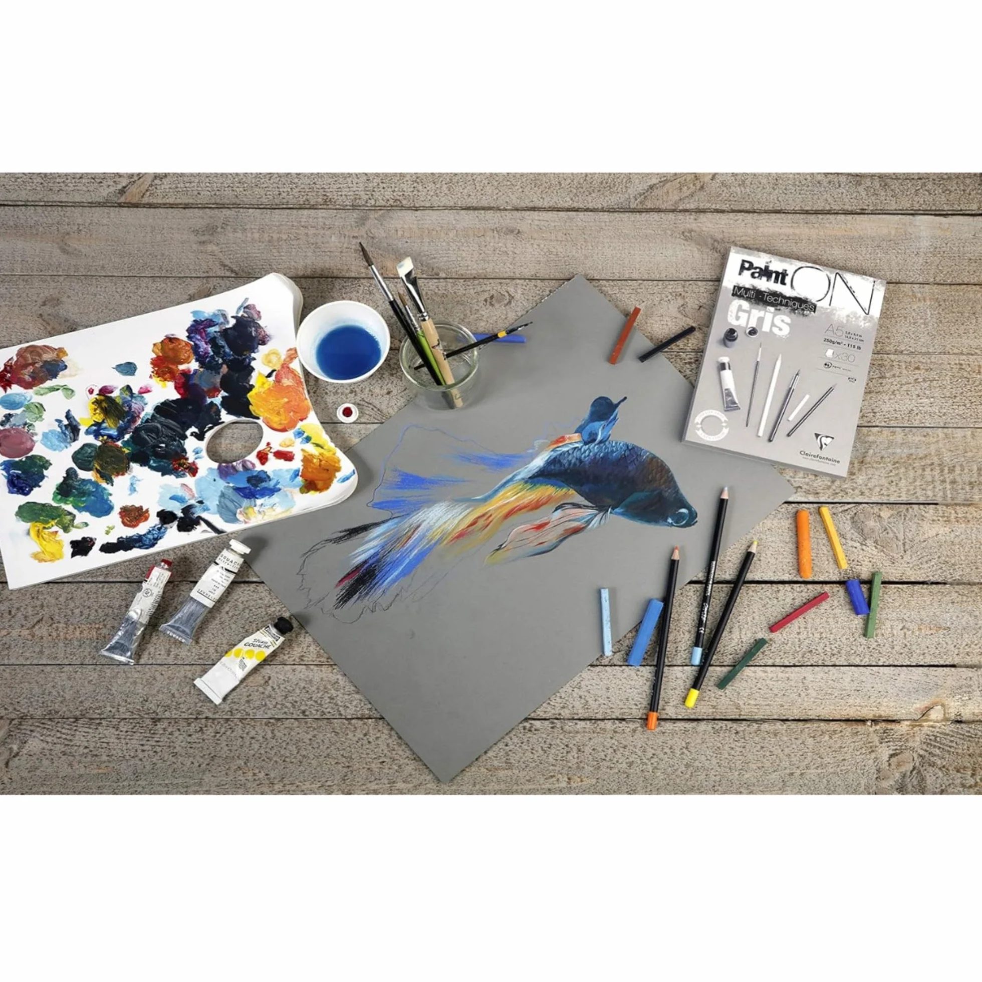Clairefontaine 975809C – Blok rysunkowy PaintON Multi-techniques – 30 arkuszy papieru do technik mieszanych o lekko szorstkiej fakturze – Szary – A4 21x29,7 cm, 250 g
