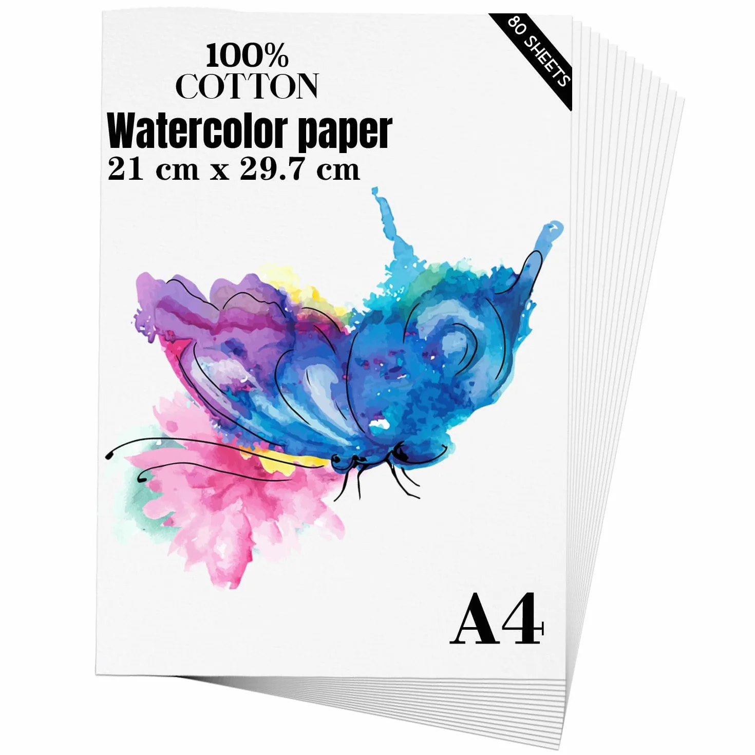 Papier akwarelowy A4 (21 × 29,7 cm) 80 arkuszy, gruby papier bawełniany naturalny o gramaturze 300 g/m² dla studentów i artystów do rysowania akwarelą