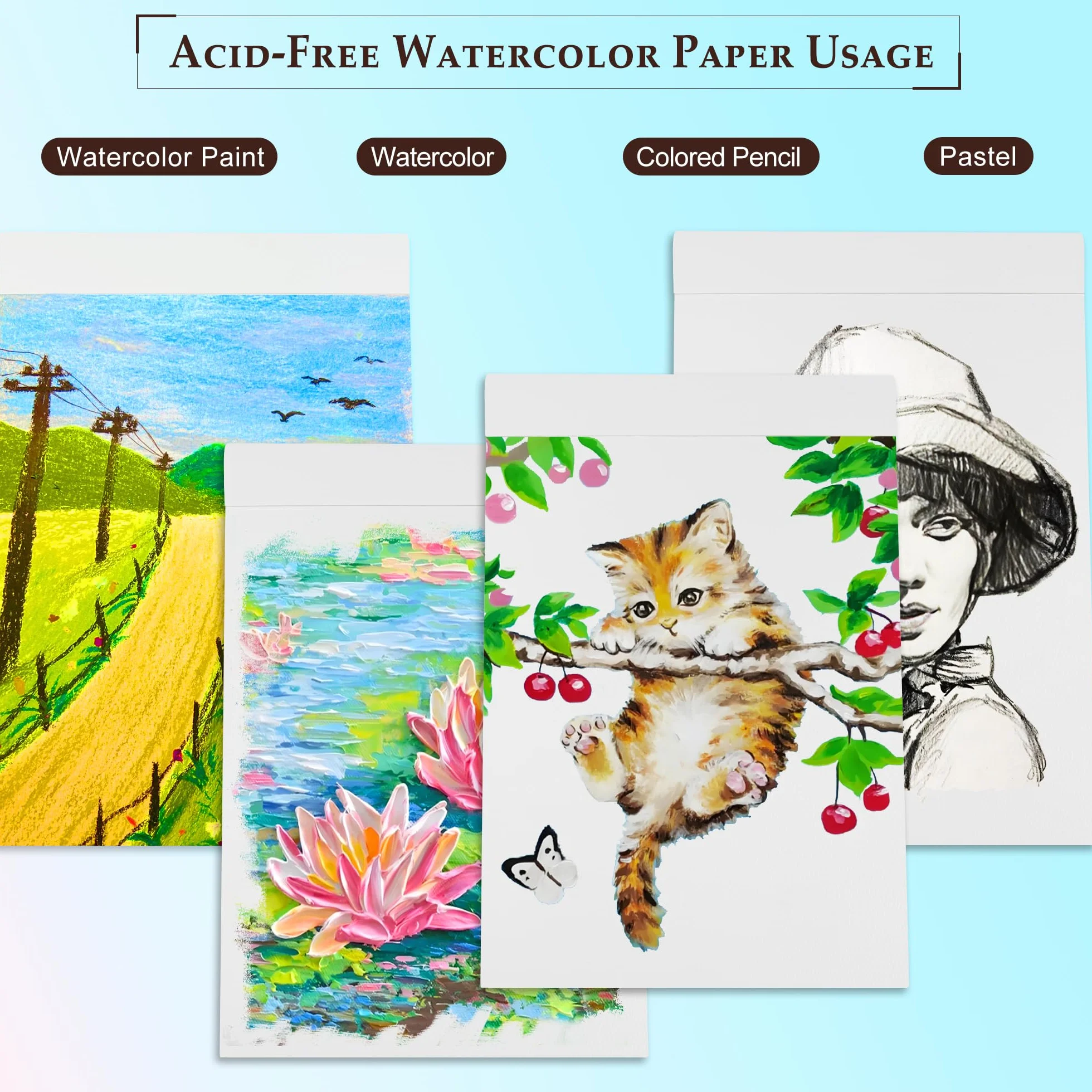 KINSPORY Papier akwarelowy A3, 30 kartek - 42 x 29,7 cm, 300 GSM, klejone, fakturowane na zimno, papieru akwarelowego do akwareli, szkicownik do malowania, szkicowania i mixed media