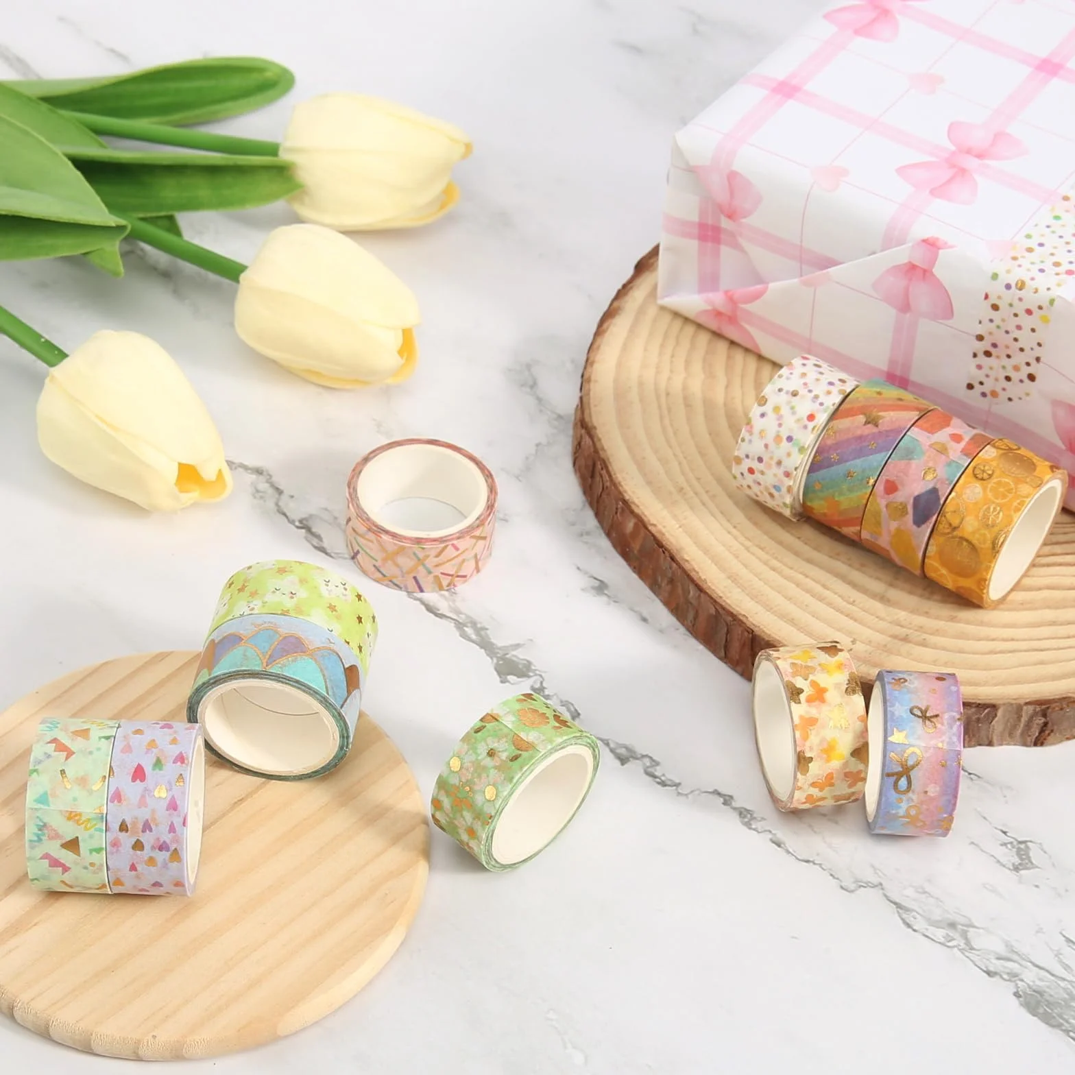 HFDONGL Washi Tape zestaw 12 rolek taśmy maskującej Washi, 15 mm x 3 m, złota folia kwiatowa, dekoracyjna taśma klejąca, kolorowa taśma papierowa do samodzielnego wykonania, rzemiosła, bullet