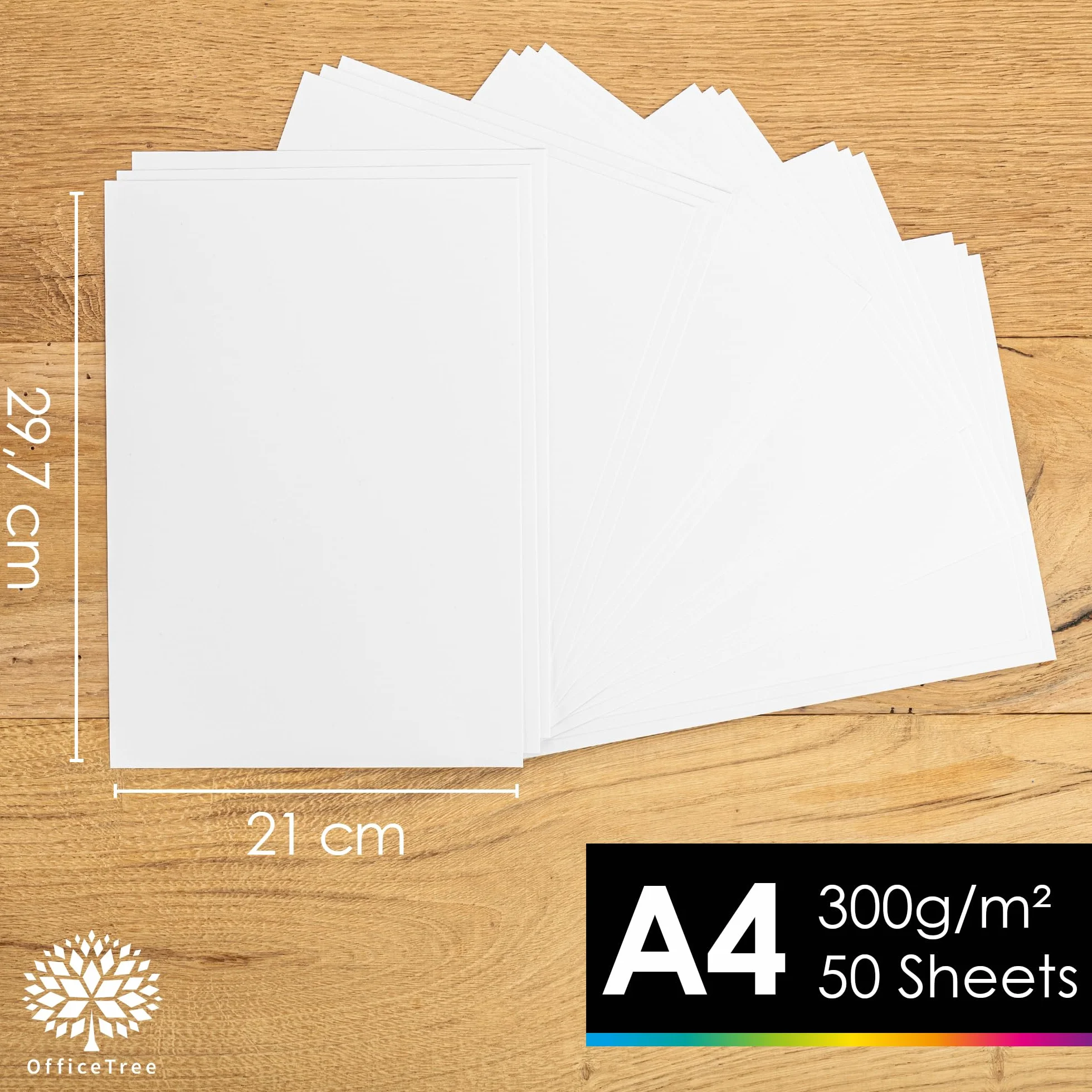 OfficeTree Biała karta A4 300 g/m², biała karta A4 do rękodzieła, cięcia i drukowania, bez ligniny i kwasów, gruby papier do drukowania, scrapbookingu, 50 x