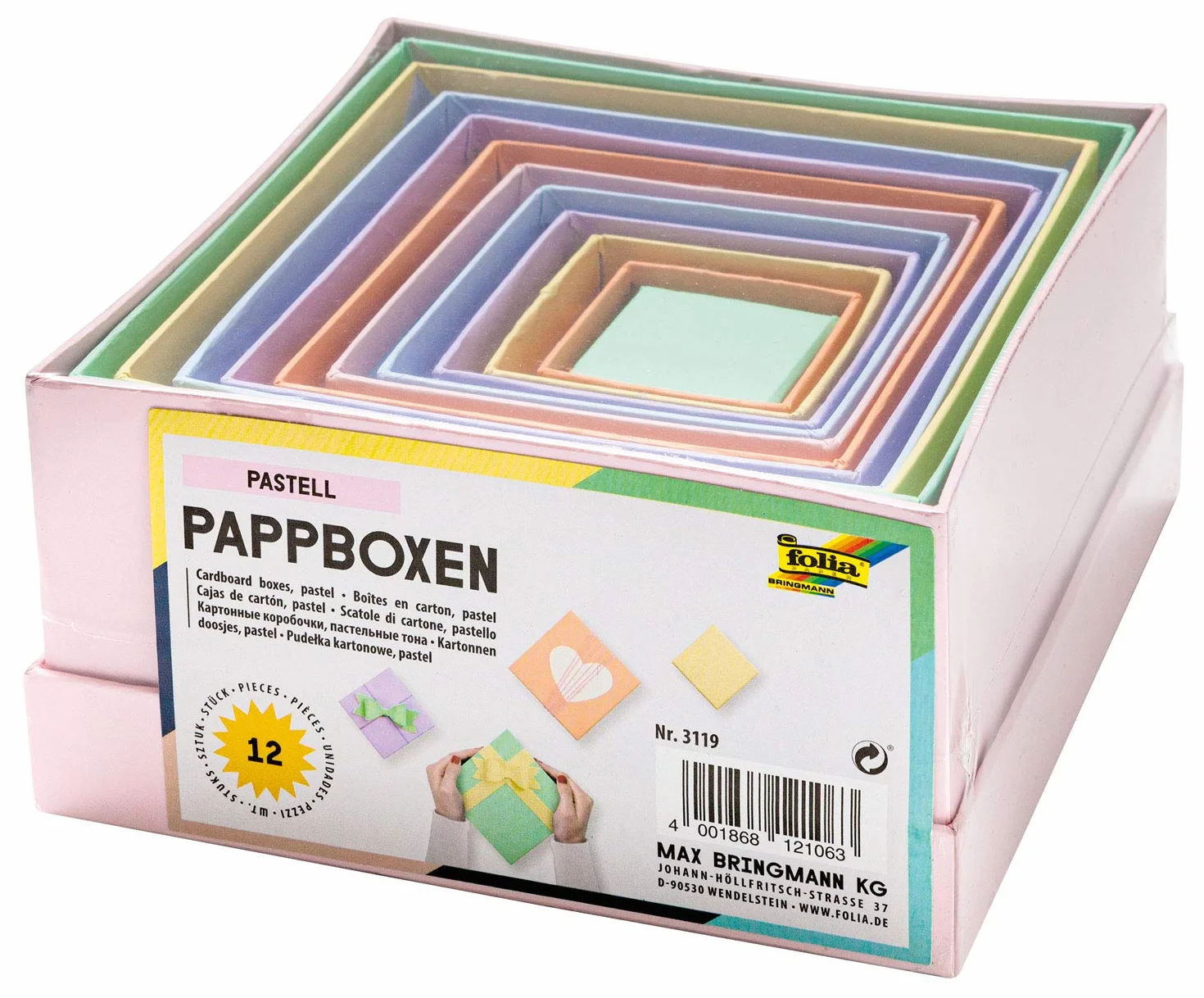 folia 3119 kartonowe pudełka o prostokątnym wzornictwie, w pastelowych kolorach, 12 sztuk, w różnych rozmiarach, piękne opakowanie na prezent do indywidualnej dekoracji i kształtowania