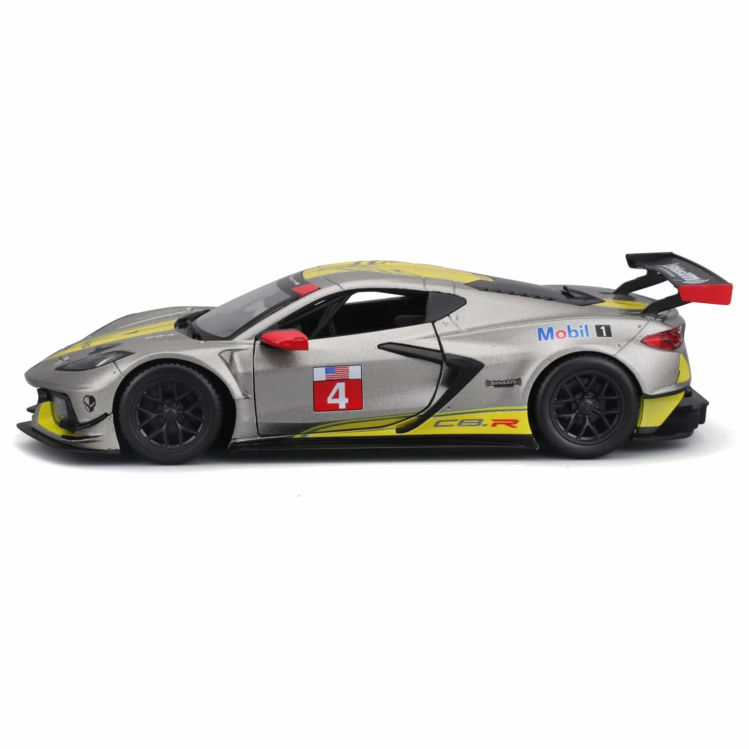 Bburago - Chevrolet Corvette C8R - Żółty - Nowość 2024: metalowa replika wyścigów w skali 1/24. Szczegóły wnętrza, otwierane drzwi i kaptur zapewniają autentyczne wrażenia