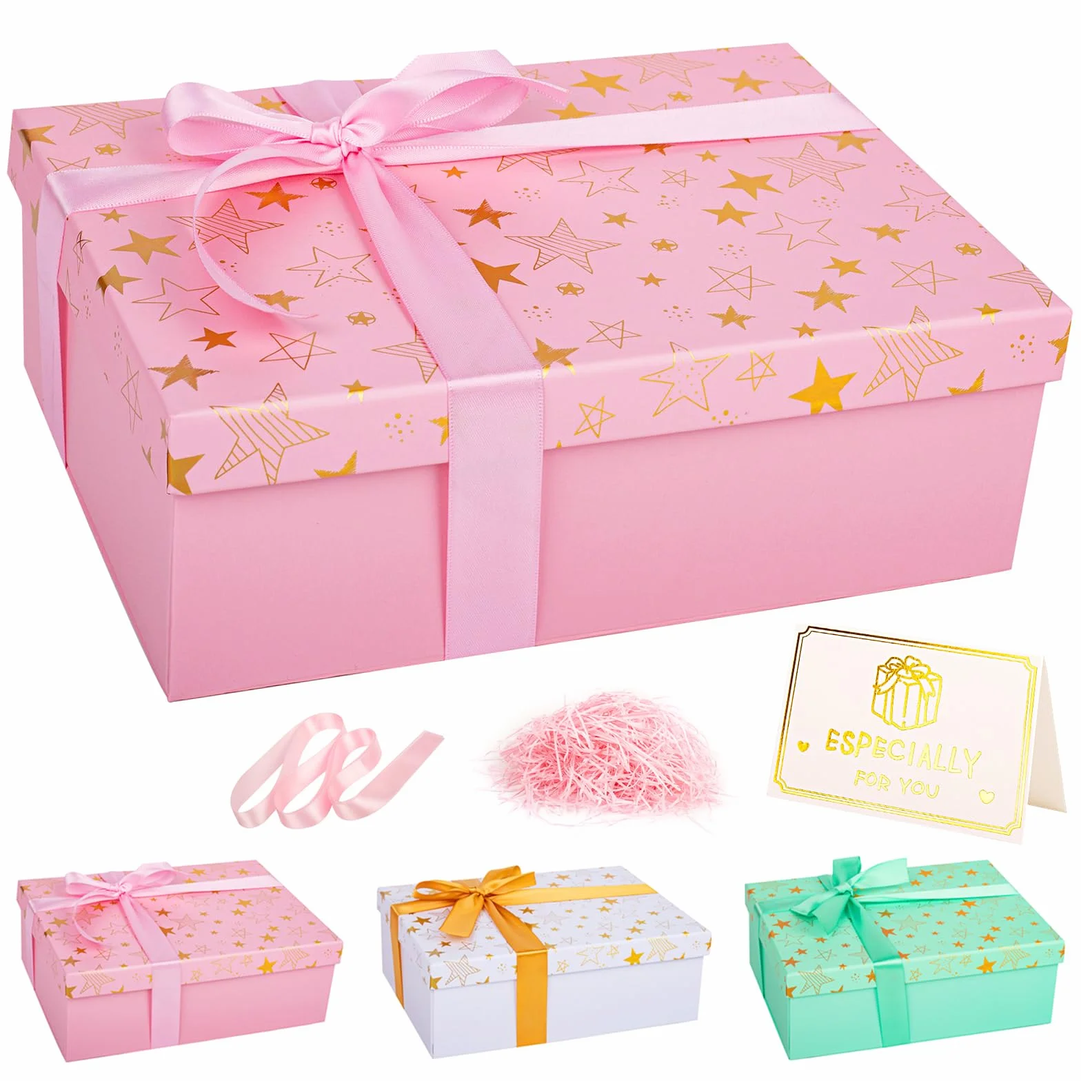 Pudełko prezentowe z pokrywką 25 x 18 x 9 cm luksusowe duże pudełko upominkowe, Boże Narodzenie ślub panna młoda walentynki urodziny pudełko prezentowe dla kobiet mężczyzn ze wstążką na karty