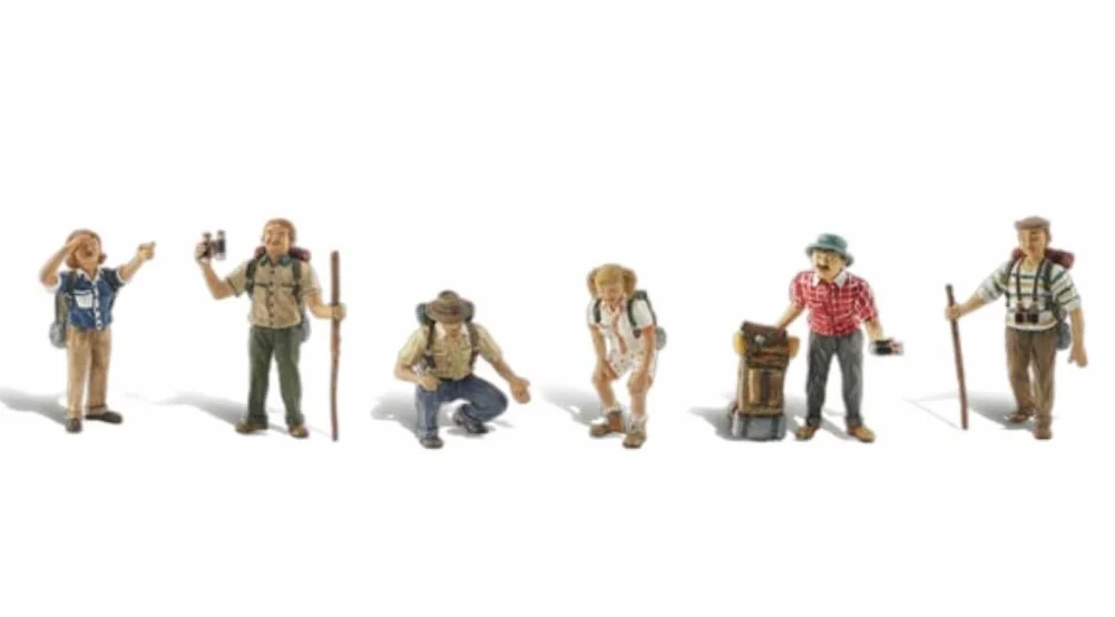 Woodland Scenics A1944 plecak turystyczny kijki turystyczne figurki H0 HO 1:87 Take a Hike