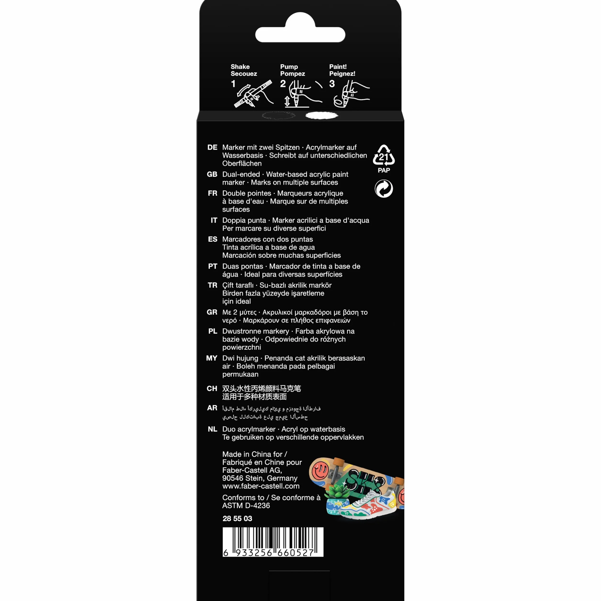 Faber Castell Black Edition marker akrylowy Shake & Paint, czarno-biały-Boxof2 (65-285503)