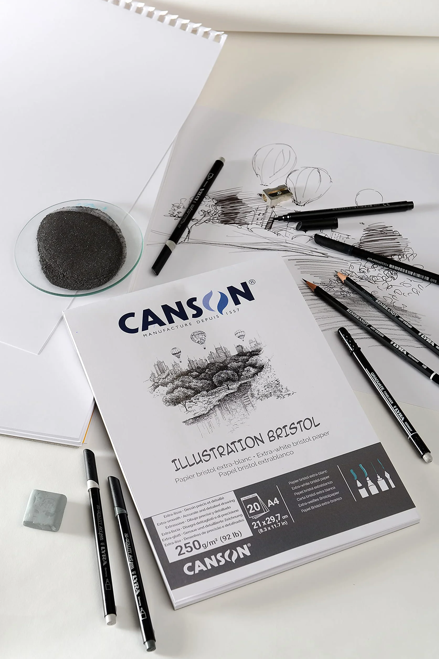 Canson Bristol papier 250 g/m², wysoka biel i ultra gładka, podkładka A4 z 20 arkuszami