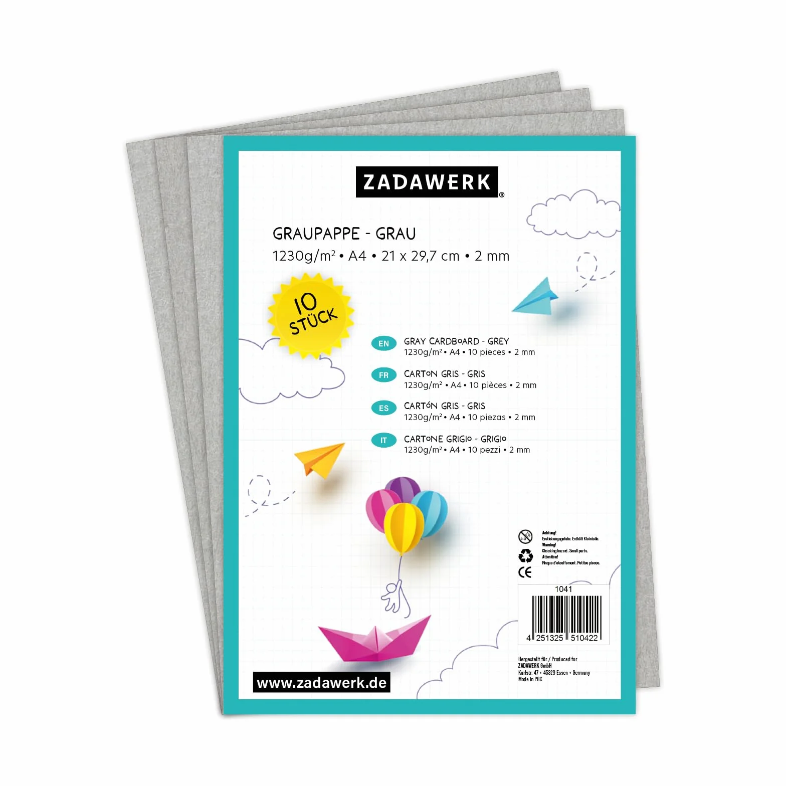 ZADAWERK Szary karton – 2 mm – 1230 g/m² – DIN A4 – tektura introligatorska szara – 10 sztuk grubości – karton do majsterkowania – tektura modelarska – karton wkładany – tektura archiwalna – karton na